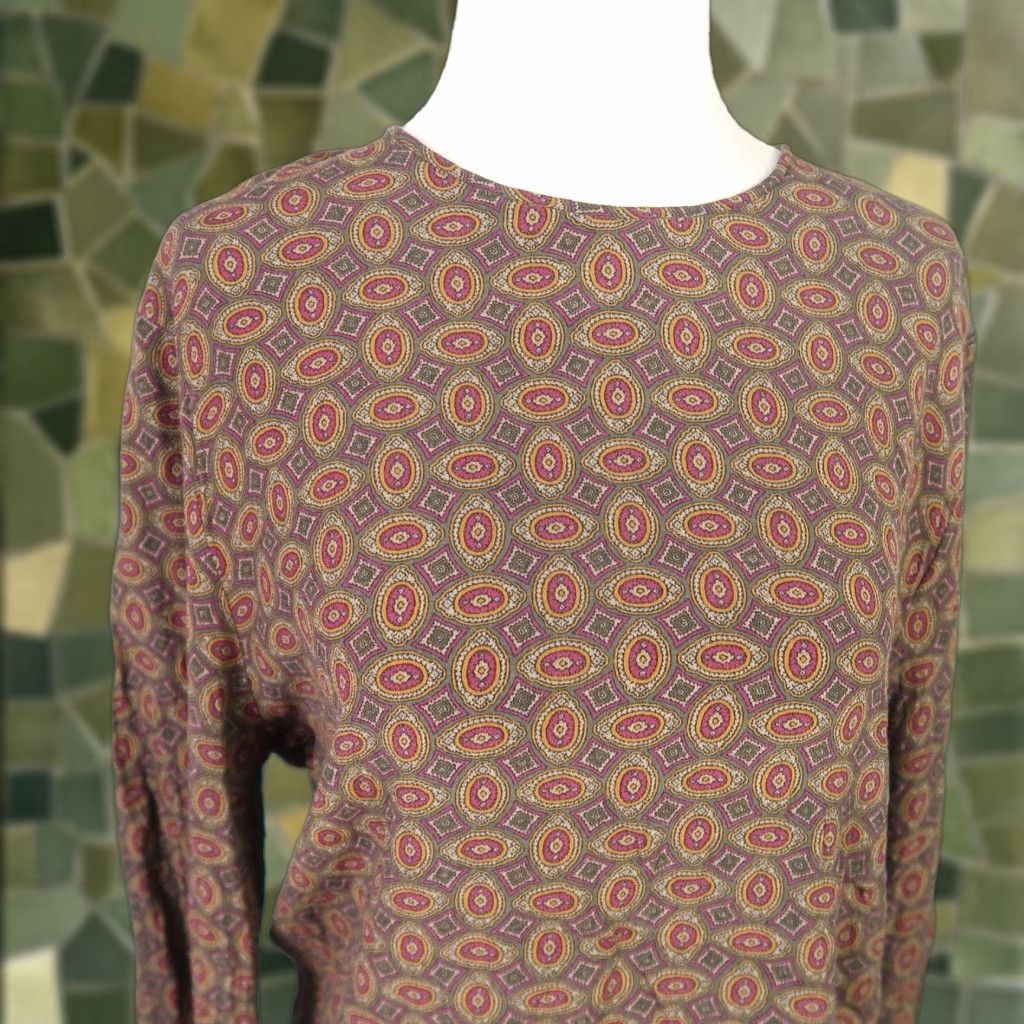 Vintage VINTAGE 90s Geometric Scarf Print Long Sleeve Blouse Top Brown Red Women 12 Regular Size XL / US 12-14 / IT 48-50 - 1 Thumbnail