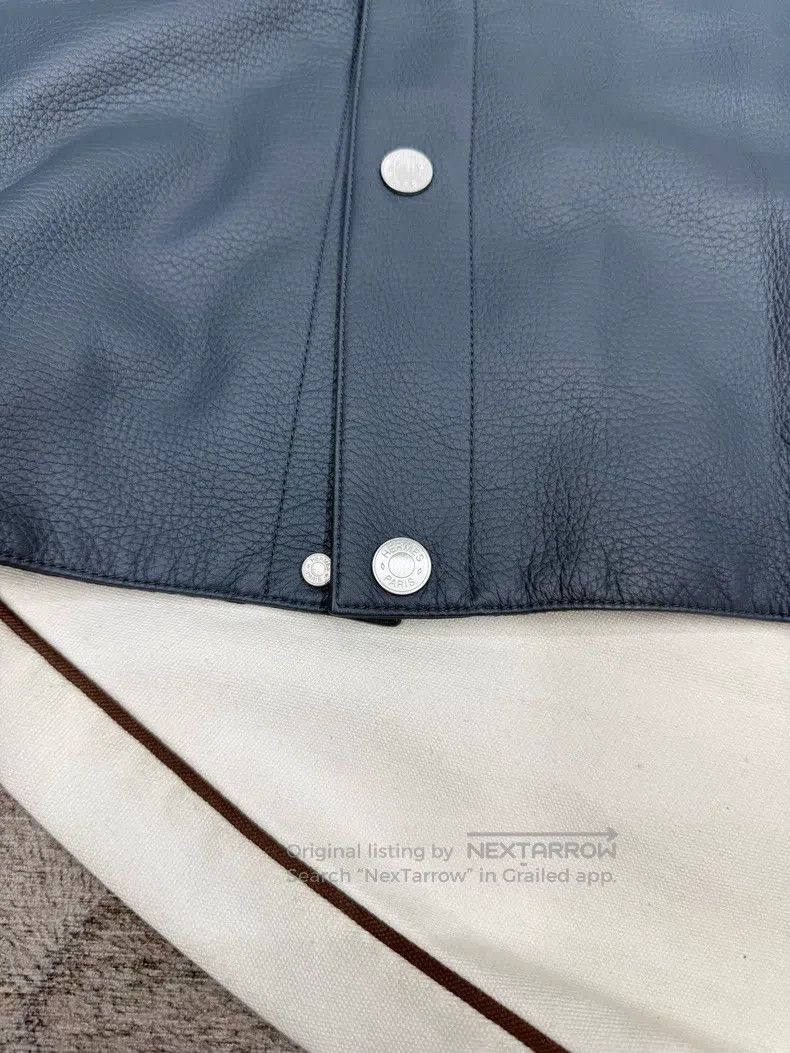 Hermes Hermes 100% Deer Leather and Linen Baseball Jacket in Blue Size US M / EU 48-50 / 2 - 4 Thumbnail