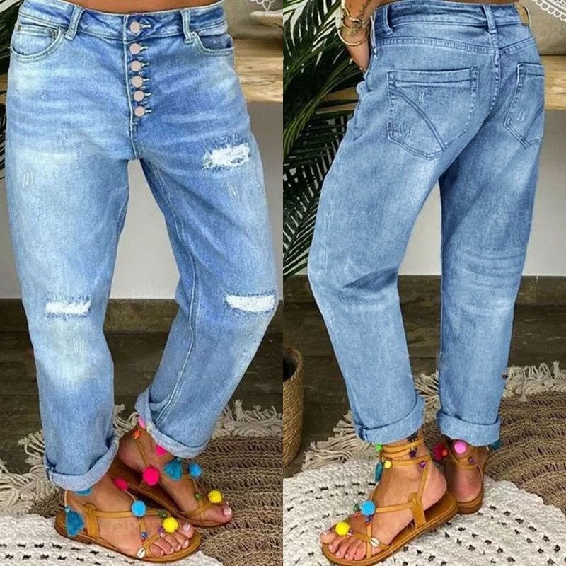 Other Blue ripped jeans loose washed straight casual trousers Size 28" / US 6 / IT 42 - 5 Thumbnail