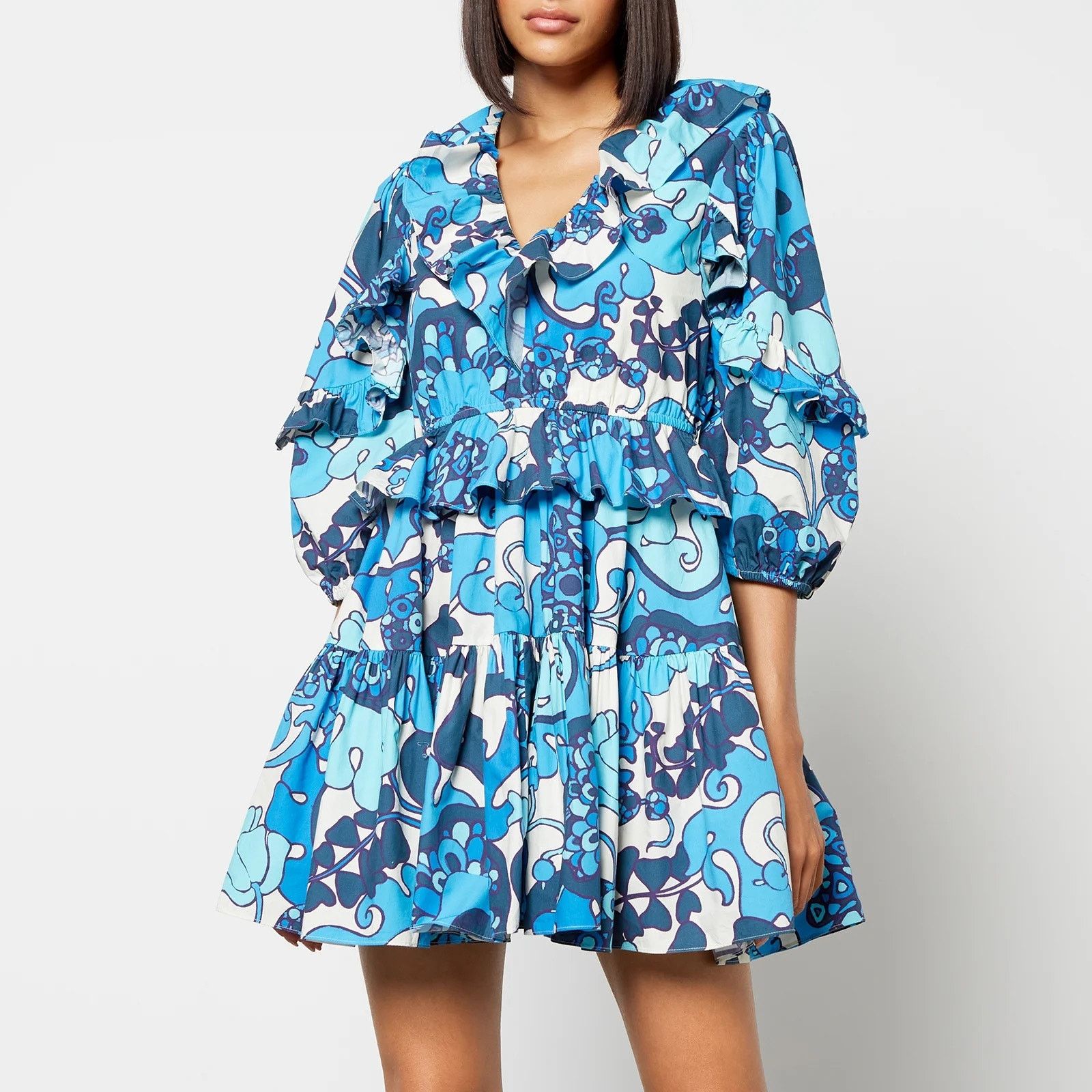 RHODE Rhode Valerie Mini Dress Printed Floral Cotton Ruffles Size XS / US 0-2 / IT 36-38 - 10 Thumbnail
