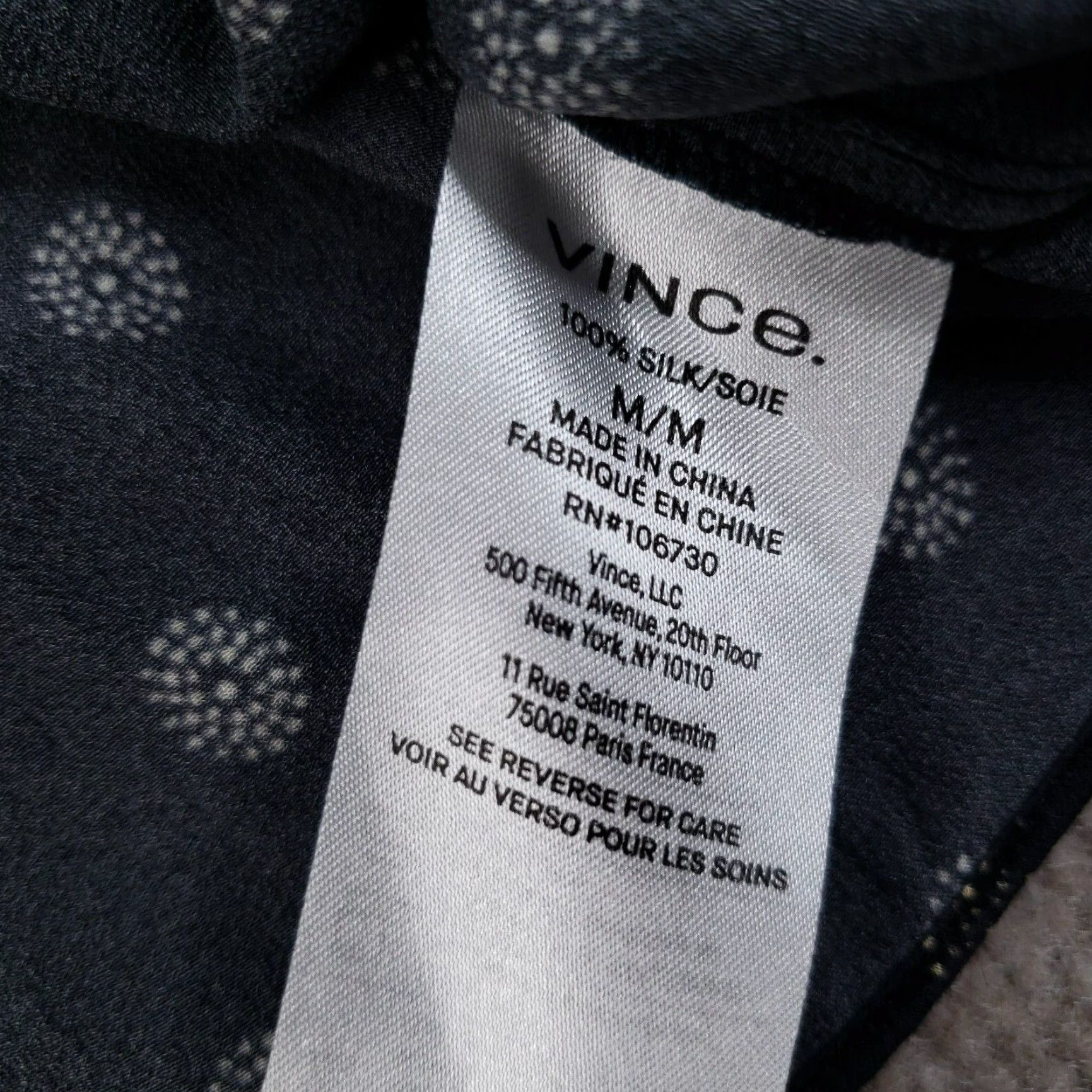 Vince Vince Shirt Womens L Black Silk Blouse Geometric Lightweight Pullover Casual All Seasons Sheer Stretch Size L / US 10 / IT 46 - 7 Thumbnail
