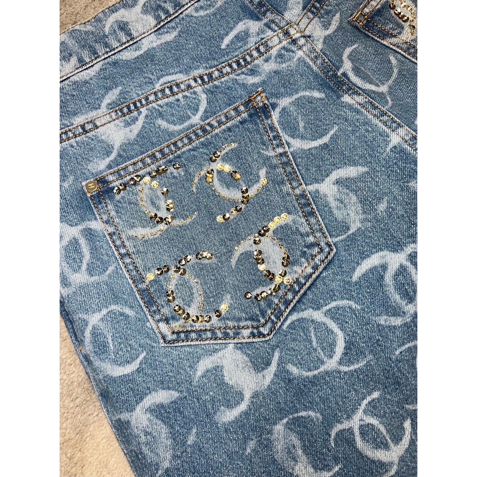 Chanel Chanel Denim White CC Print Logo Baggy Oversized Jeans 36 Size 26" / US 2 / IT 38 - 7 Thumbnail