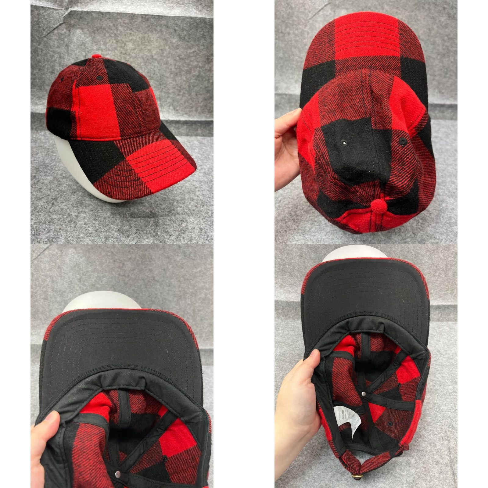 Vintage NOBO Hat Cap Strap Back Adult One Size Red Black Plaid Flannel Poly Wool Lumberj Size ONE SIZE - 8 Thumbnail