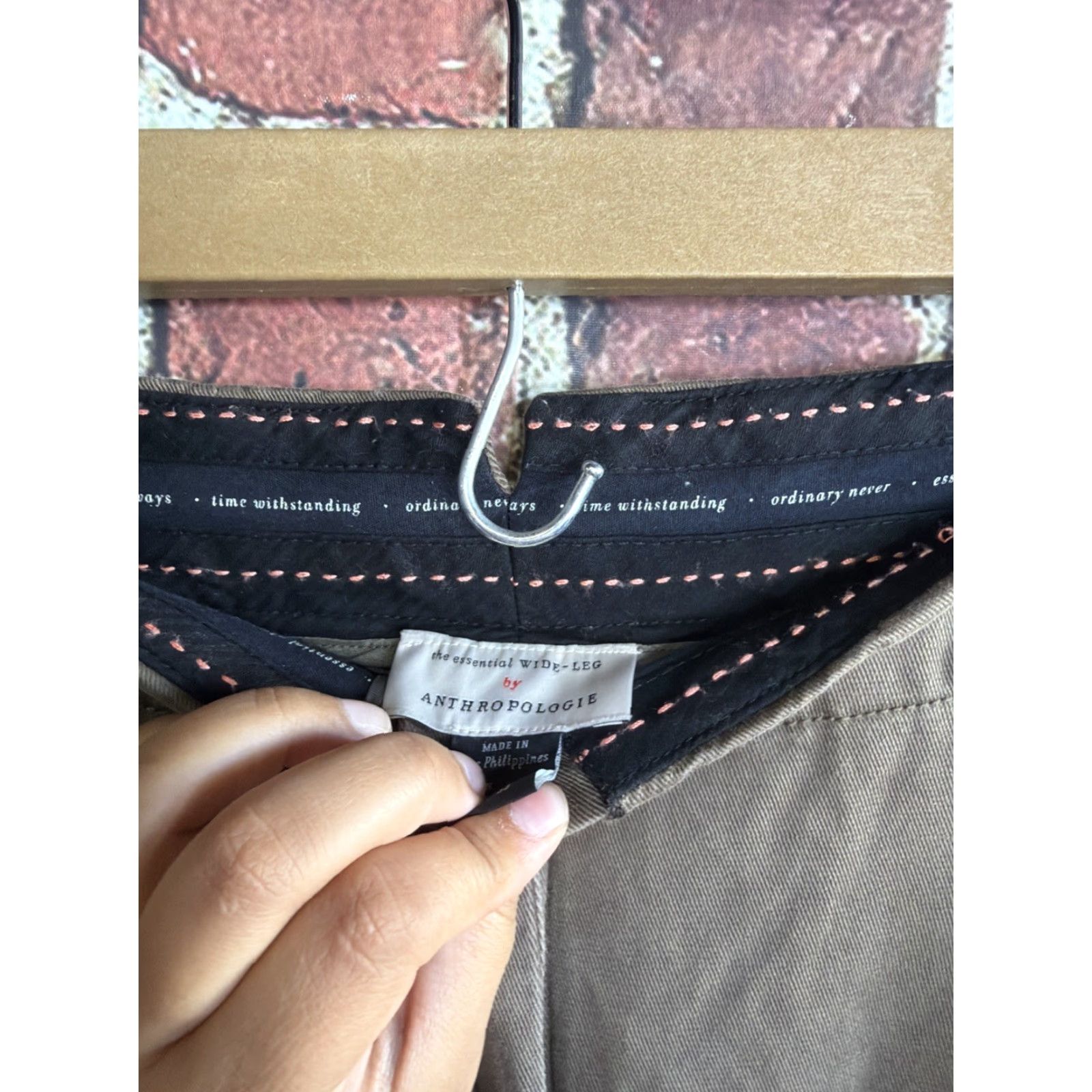 Anthropologie Anthropologie The Essential Wide-Leg Pants Brown Buckle Back 0 Women Size 0 Twill Pockets Wide Leg High Rise Cotton Blend Relaxed Classic Size 25" / US 0 / IT 36 - 2 Thumbnail