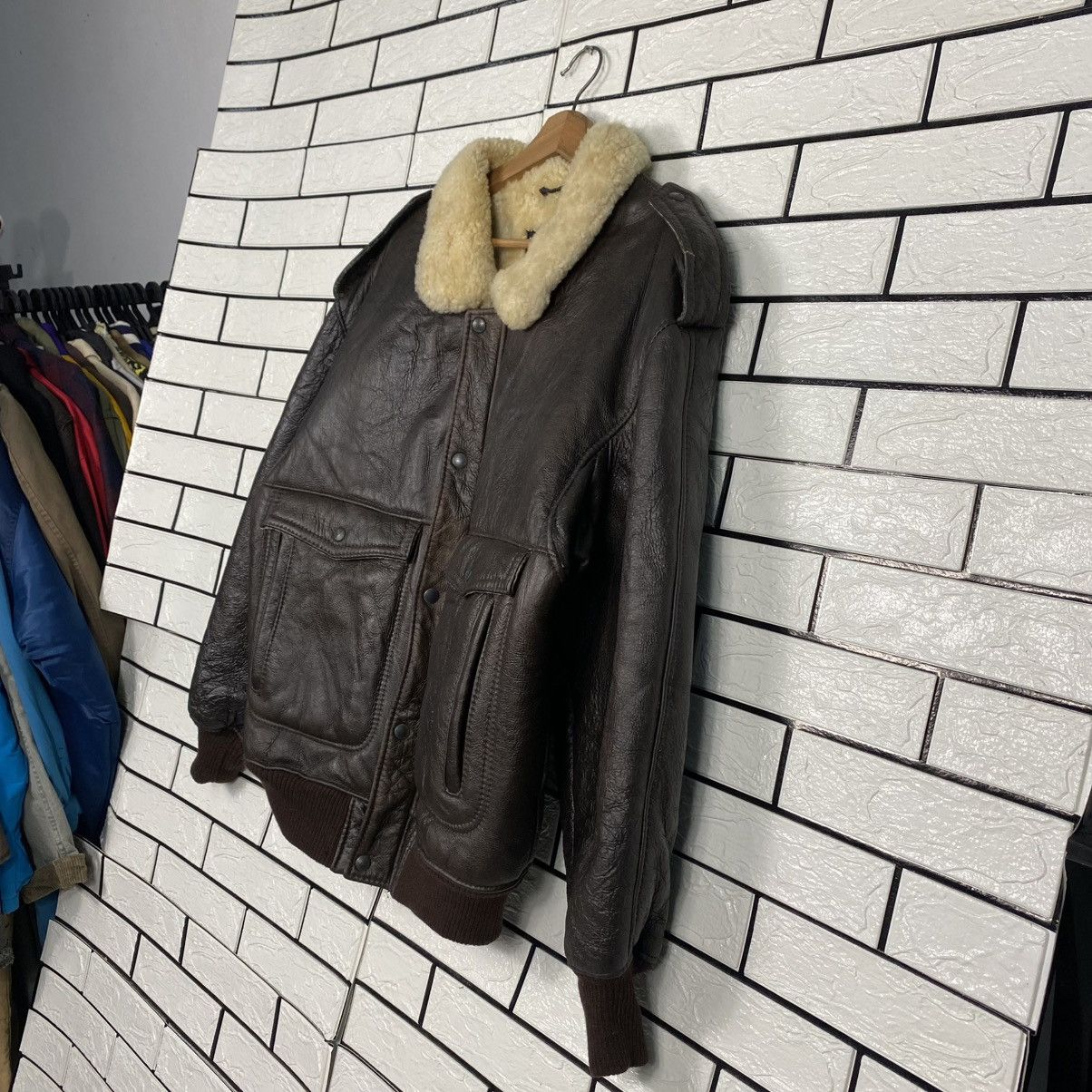 Vintage 🔥VINTAGE SHEARLING GENUINE LEATHER JACKET AVIATION USA Size US XL / EU 56 / 4 - 2 Thumbnail