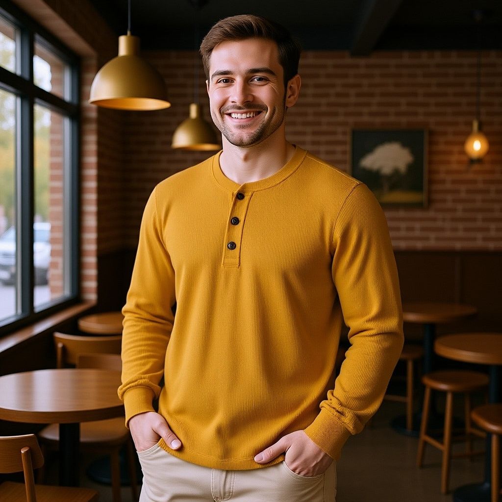 Jockey Jockey Yellow Waffle Henley Long Sleeve Top, M Size US M / EU 48-50 / 2 - 3 Thumbnail