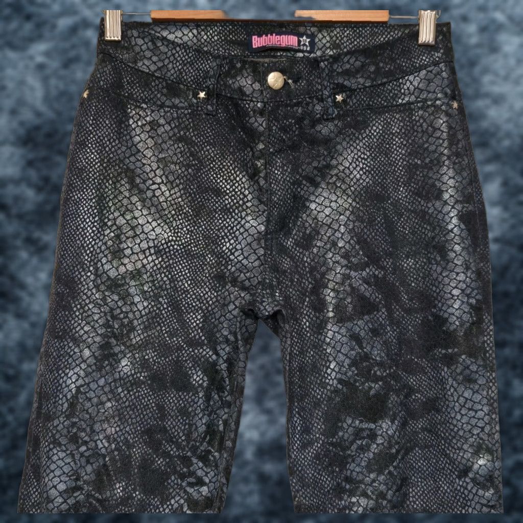Vintage VTG Bubblegum USA Womens 5/6 Snakeskin Jeans Stretchy Blue Y2K Low Rise Hipster Flared Jeans Size 27" / US 4 / IT 40 - 1 Thumbnail