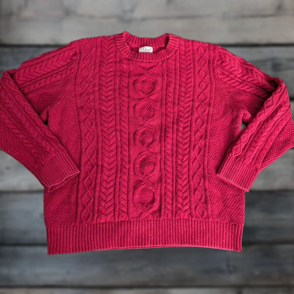 Vintage VINTAGE LL Bean Bean’s Heritage Soft Cotton Fisherman Sweater Crewneck Donegal Red XL Size US XL / EU 56 / 4 - 1 Thumbnail