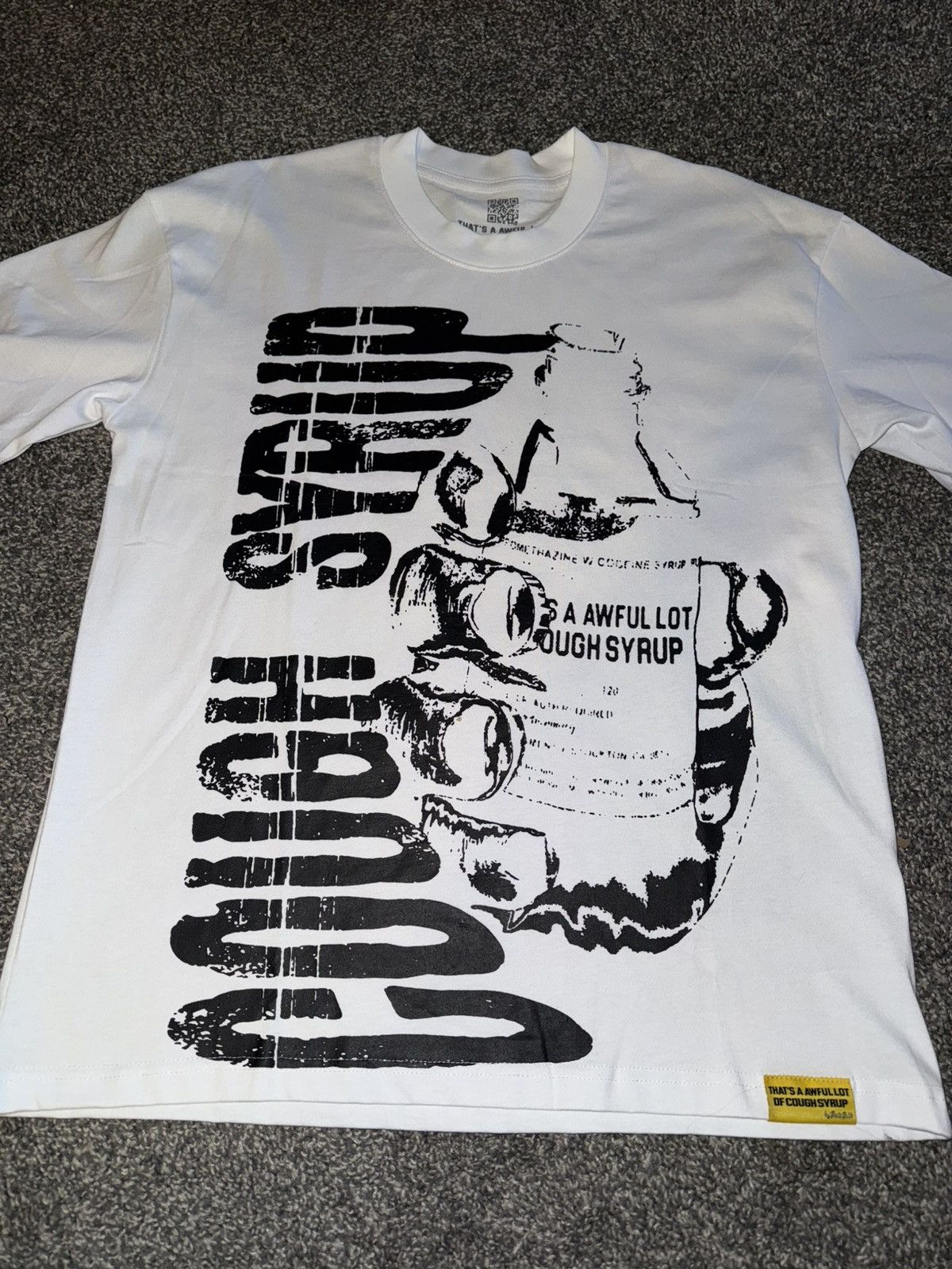 BRAND NEW SIZE L AWFUL LOT OF COUGH SYRUP WHITE BOTTLE TEE