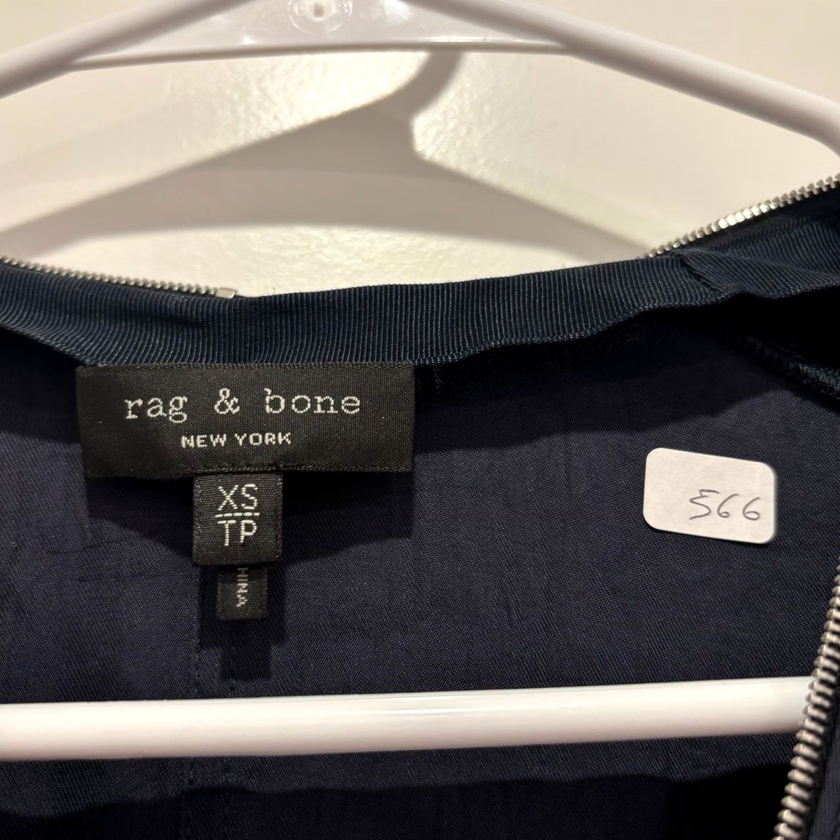 Rag & Bone rag & bone Navy Blue Full Zip Mixed Media Blouse Top XS Womens Size XS / US 0-2 / IT 36-38 - 2 Thumbnail