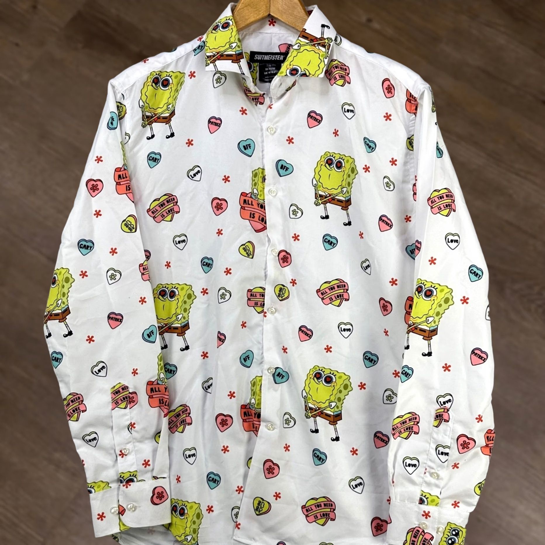 Vintage Suitmeister Mens Sponge Bob Dress Shirt Large 16-16.5 White Yellow Button Up NEW Size 42R - 1 Thumbnail