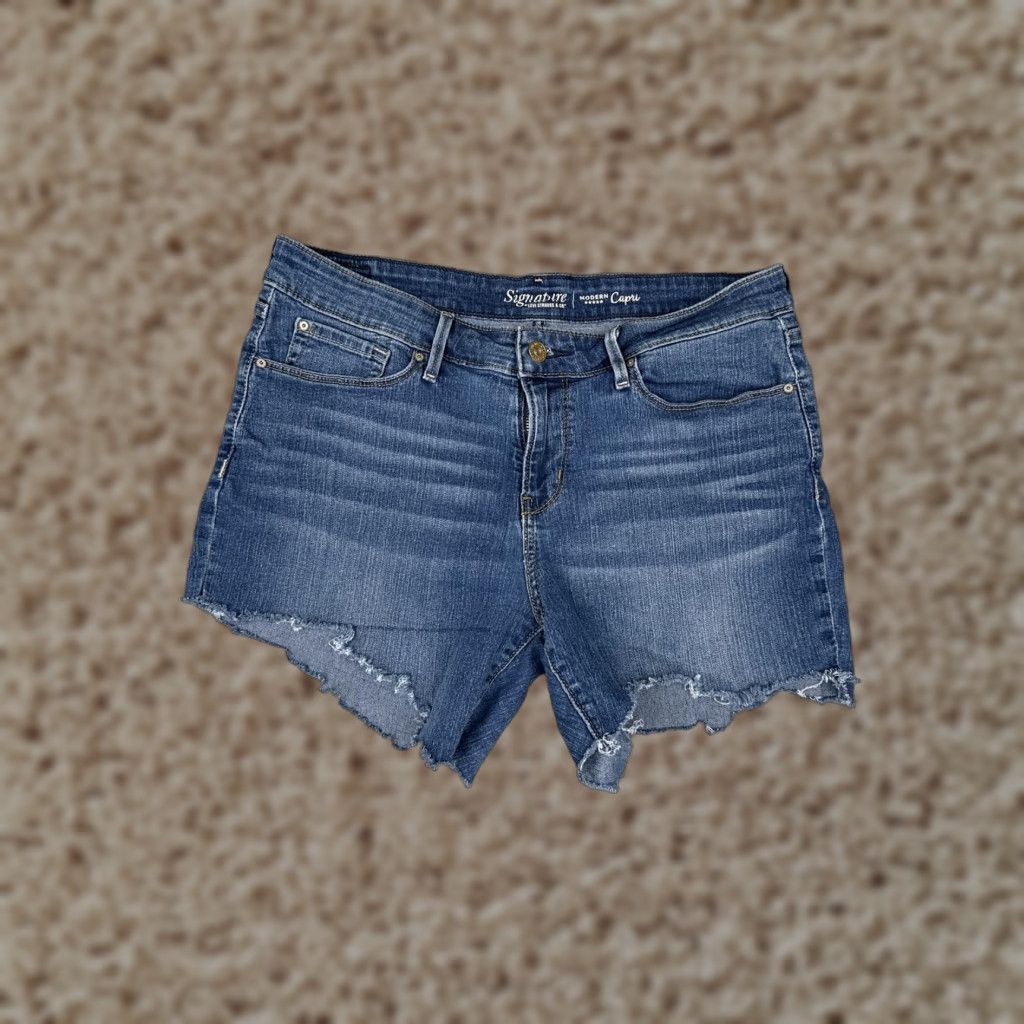 Levi's Signature By Levi Strauss & Co Shorts Womens 14 W32 Blue Denim Cutoff Frayed Hem Size 36" / US 14 / IT 50 - 1 Thumbnail