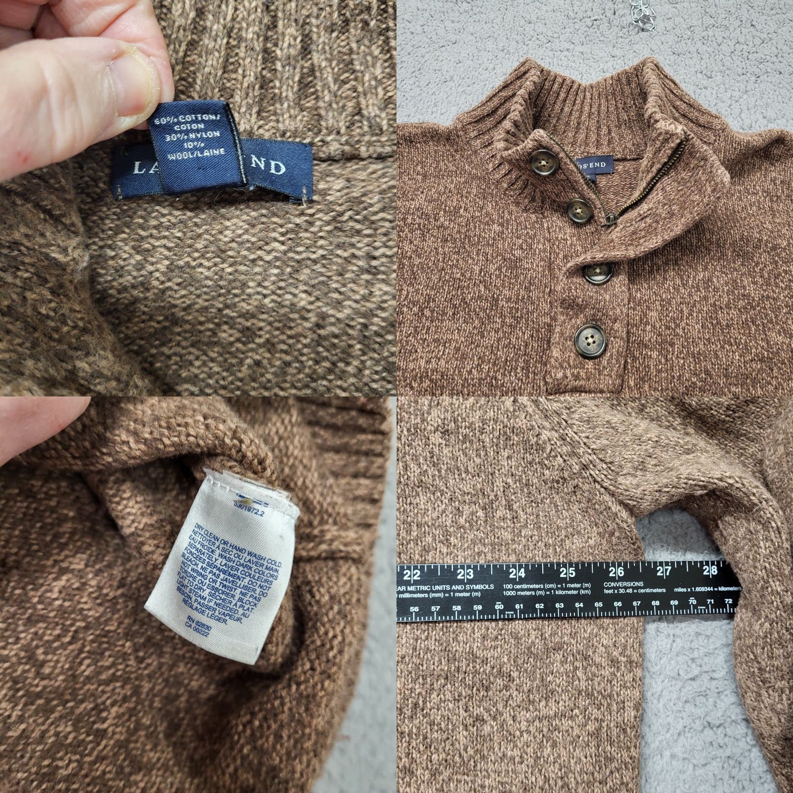 Lands' End VINTAGE Lands’ End 1/4 Button Sweater Men's XL/TG Pullover Heavy Cotton Brown Size US XL / EU 56 / 4 - 8 Thumbnail