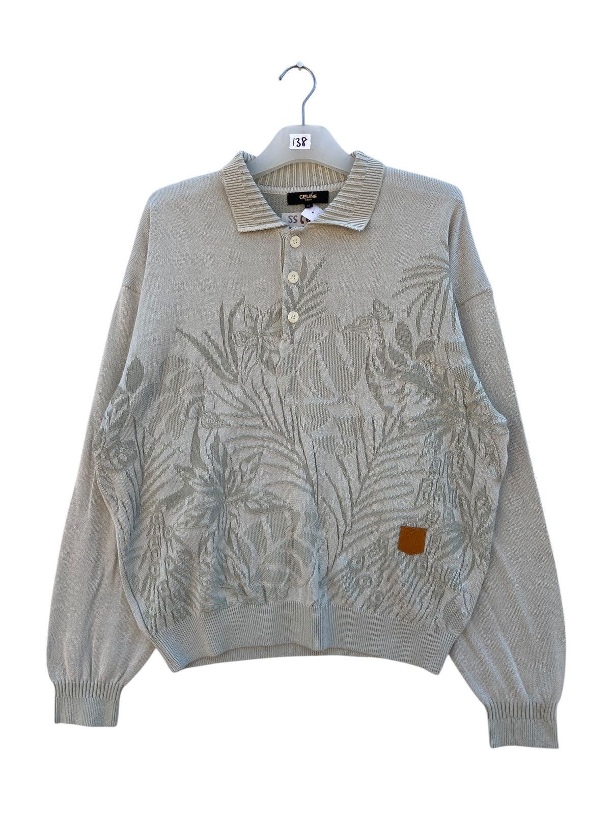 Celine Celine Jacquard Knit Polo Sweater Tropical Leaf Pattern Size US M / EU 48-50 / 2 - 1 Thumbnail