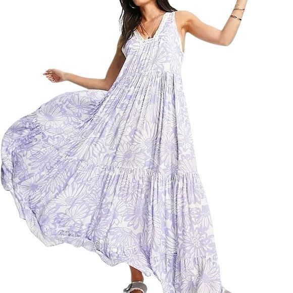 Free People Free People Blue White Floral Tiers for You Maxi Dress Croch Size XS / US 0-2 / IT 36-38 - 1 Thumbnail