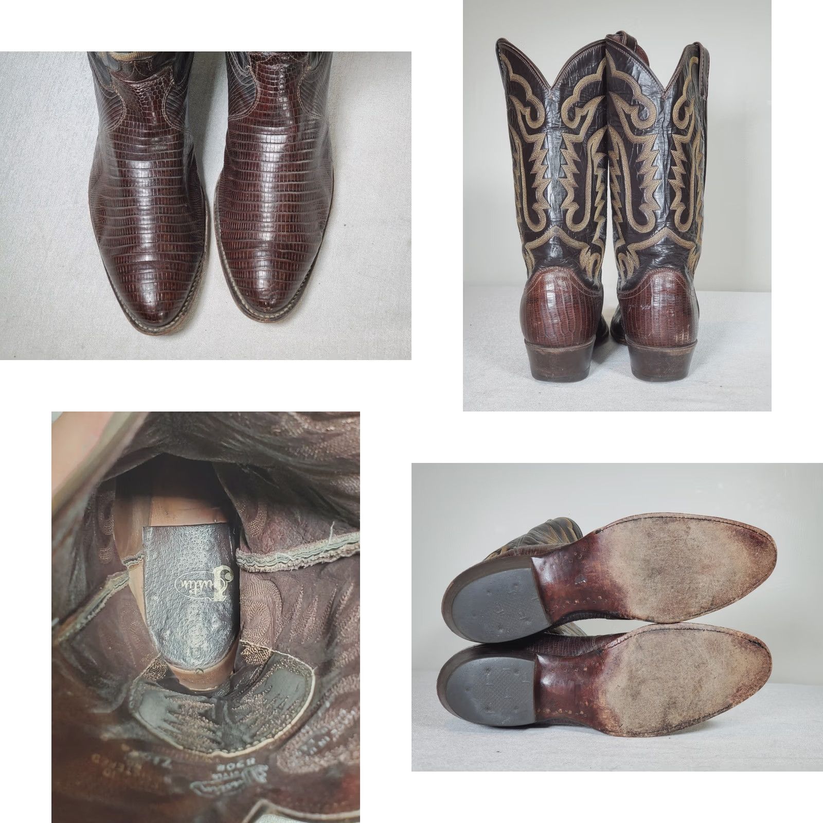 Justin Boots Justin Boots Western Cowboy Boots 8308 Men US 11 D Dark Brown Teju Lizard Leather Mid-Calf Shaft Embroidered 1.75" Heel Leather Lining Leather Outsole Size US 11 / EU 44 - 8 Thumbnail