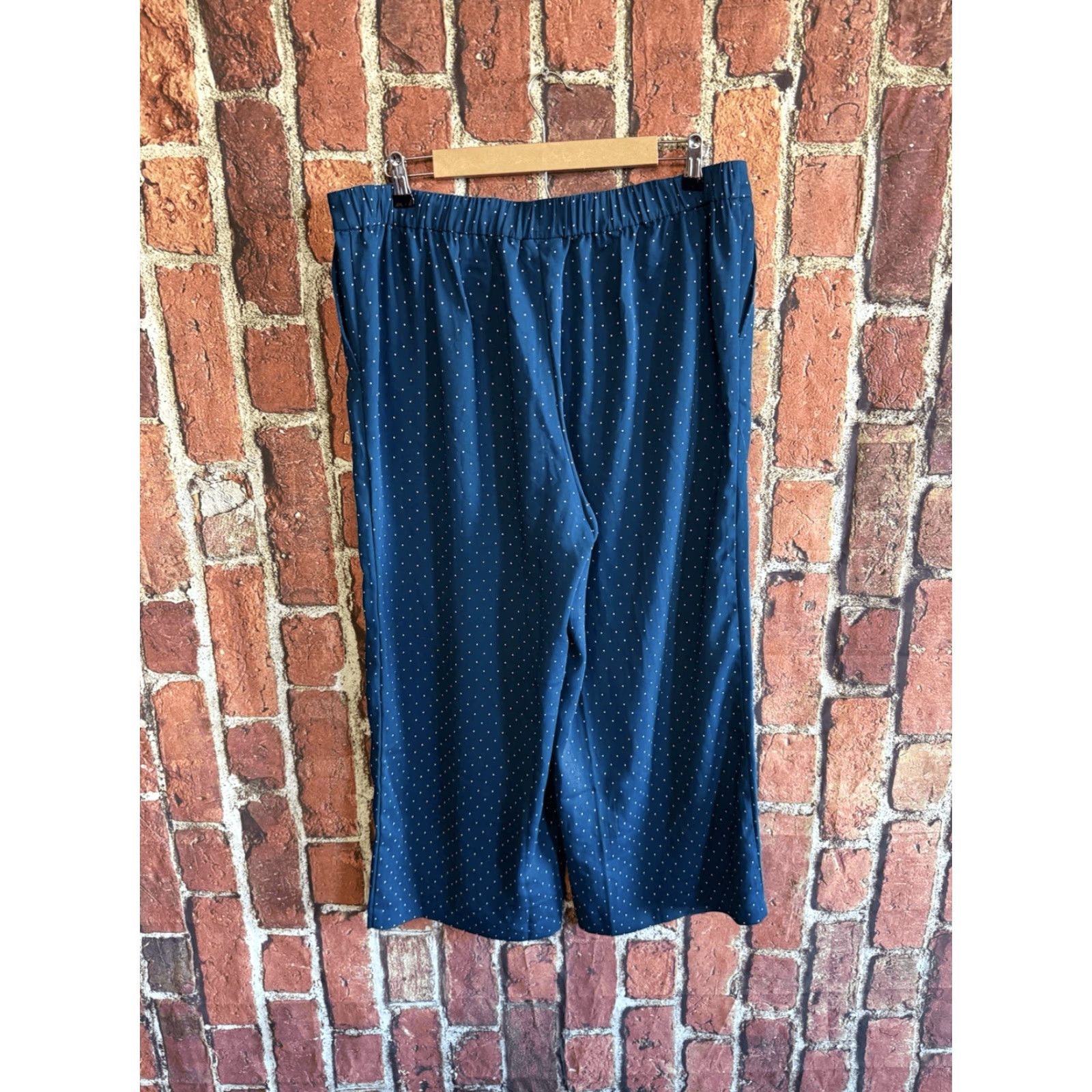 J. Jill J. Jill Womens Pants Blue Polka Dot Wide-Leg Pull On Size L Size 36" / US 14 / IT 50 - 2 Thumbnail