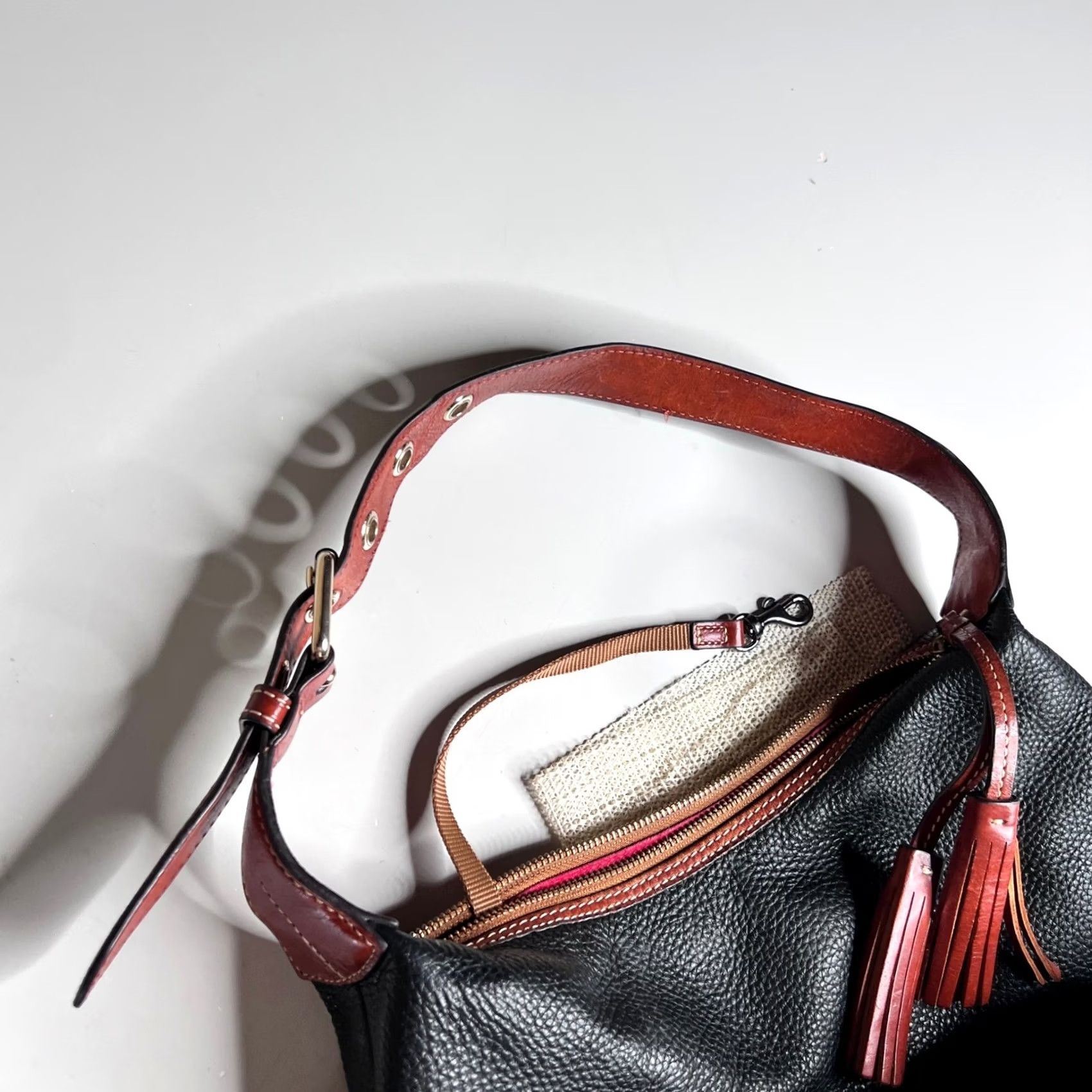 Dooney & Bourke Dooney & Bourke Hobo Shoulder Bag Black Pebbled Leather Tassels Size ONE SIZE - 7 Thumbnail