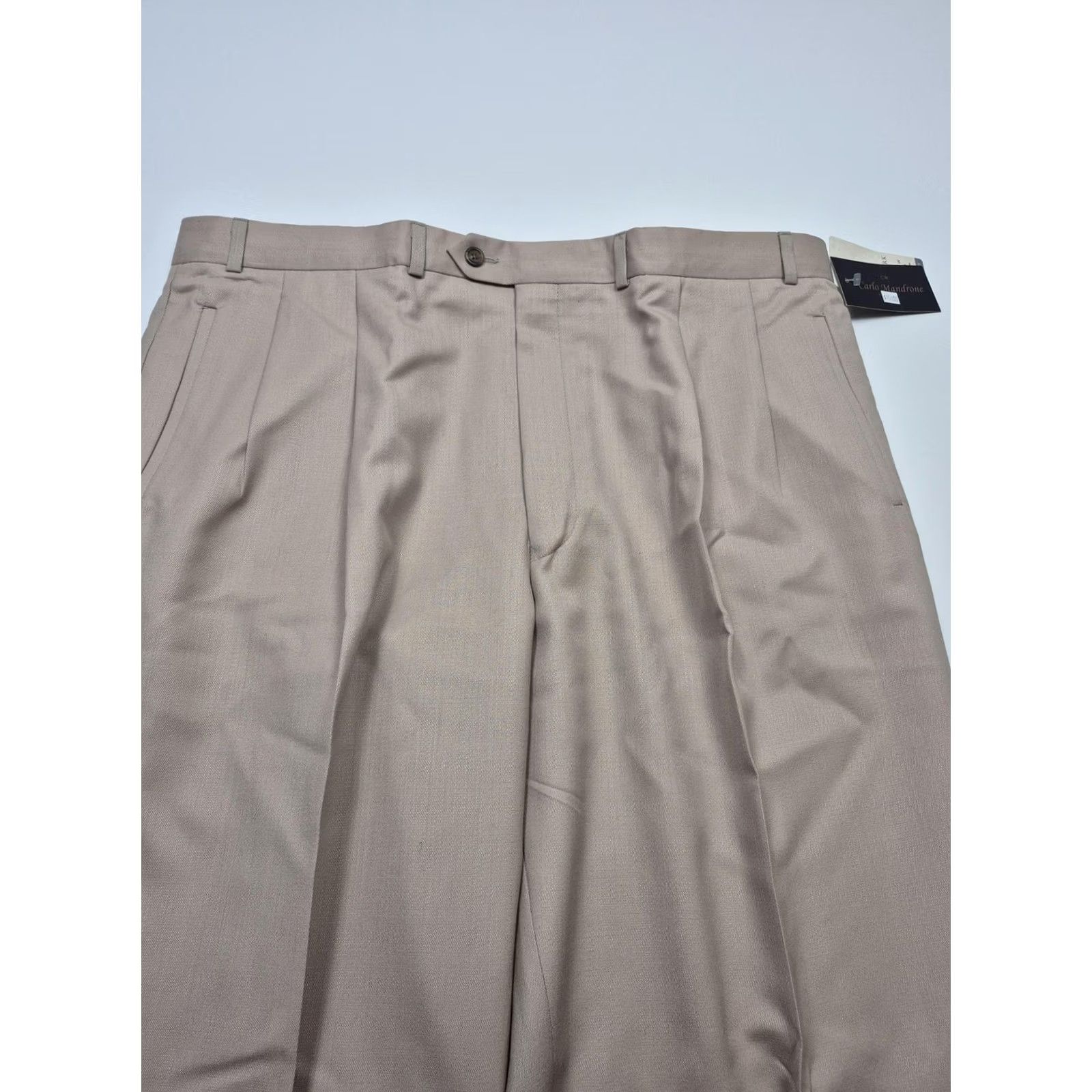 Vintage VTG Carlo Mandrone Dress Pants Mens 42x36 Beige Wool Pleated Super 100s NWT FLAW Size US 42 / EU 58 - 2 Thumbnail