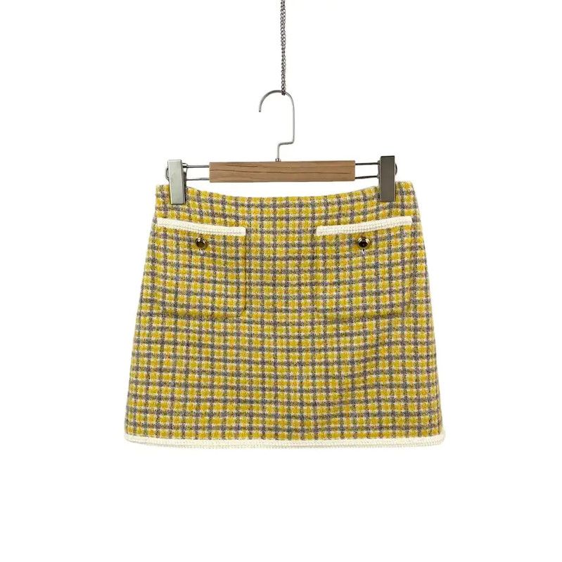 Miu Miu Miu Miu Yellow Wool Mini Skirt 0089 Size 28" / US 6 / IT 42 - 1 Thumbnail