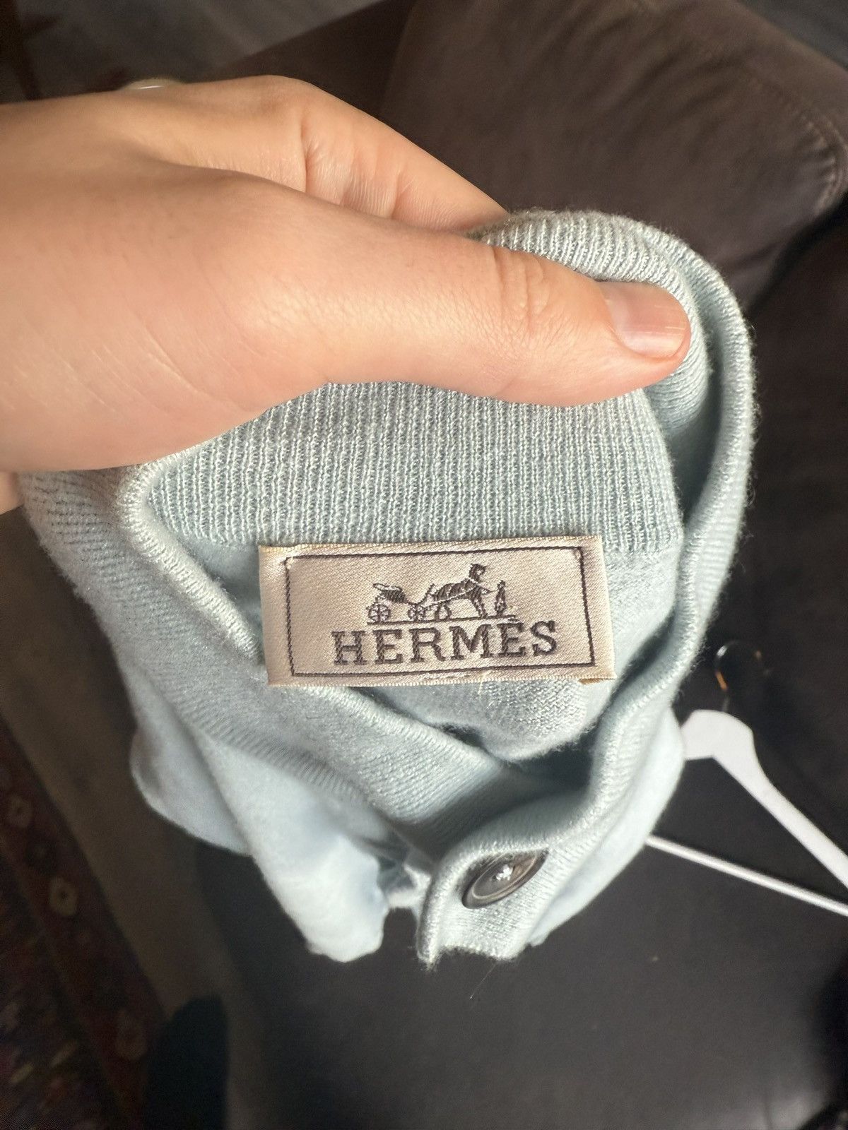 Hermes Cashmere Henley Knit with Contrast Shoulder Panels Size US M / EU 48-50 / 2 - 5 Thumbnail
