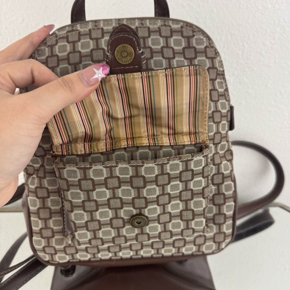 Nine West NINE WEST Vintage Brown Canvas Faux Leather Mini Backpack Size ONE SIZE - 4 Thumbnail