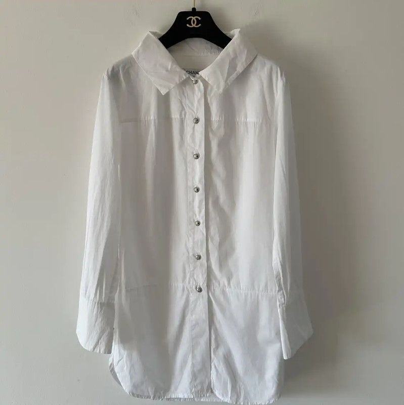 Chanel Chanel White Cotton Women's Shirt Size S 0089 Size S / US 4 / IT 40 - 1 Thumbnail