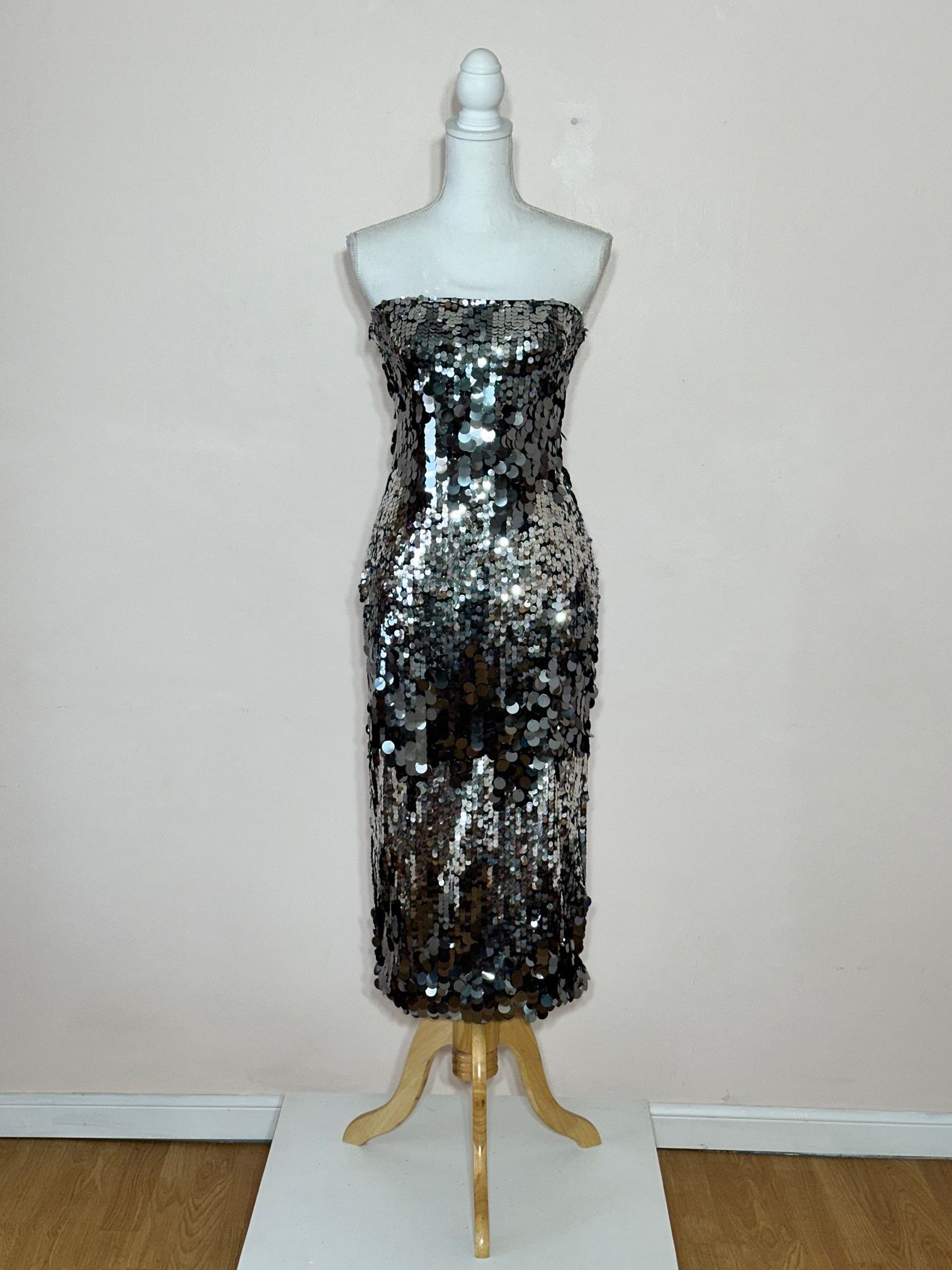 Silver Sequin Disk Tube Dress size 6