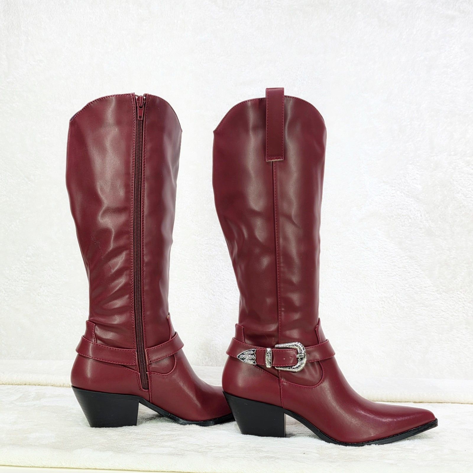 Other Ralley Burgundy Wine Red Faux Leather Western Knee High 2" H Size US 9 / IT 39 - 1 Thumbnail