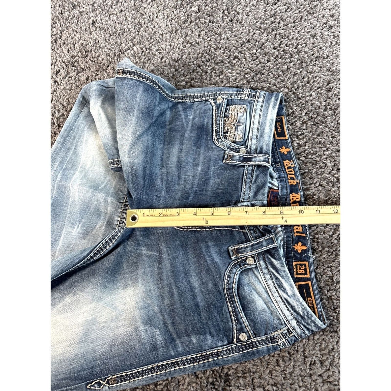 Vintage Rock Revival Karla Mid Rise Boot Jeans 28x23 Denim Rhinestone Cropped Womens Jeans Size 28" / US 6 / IT 42 - 8 Thumbnail