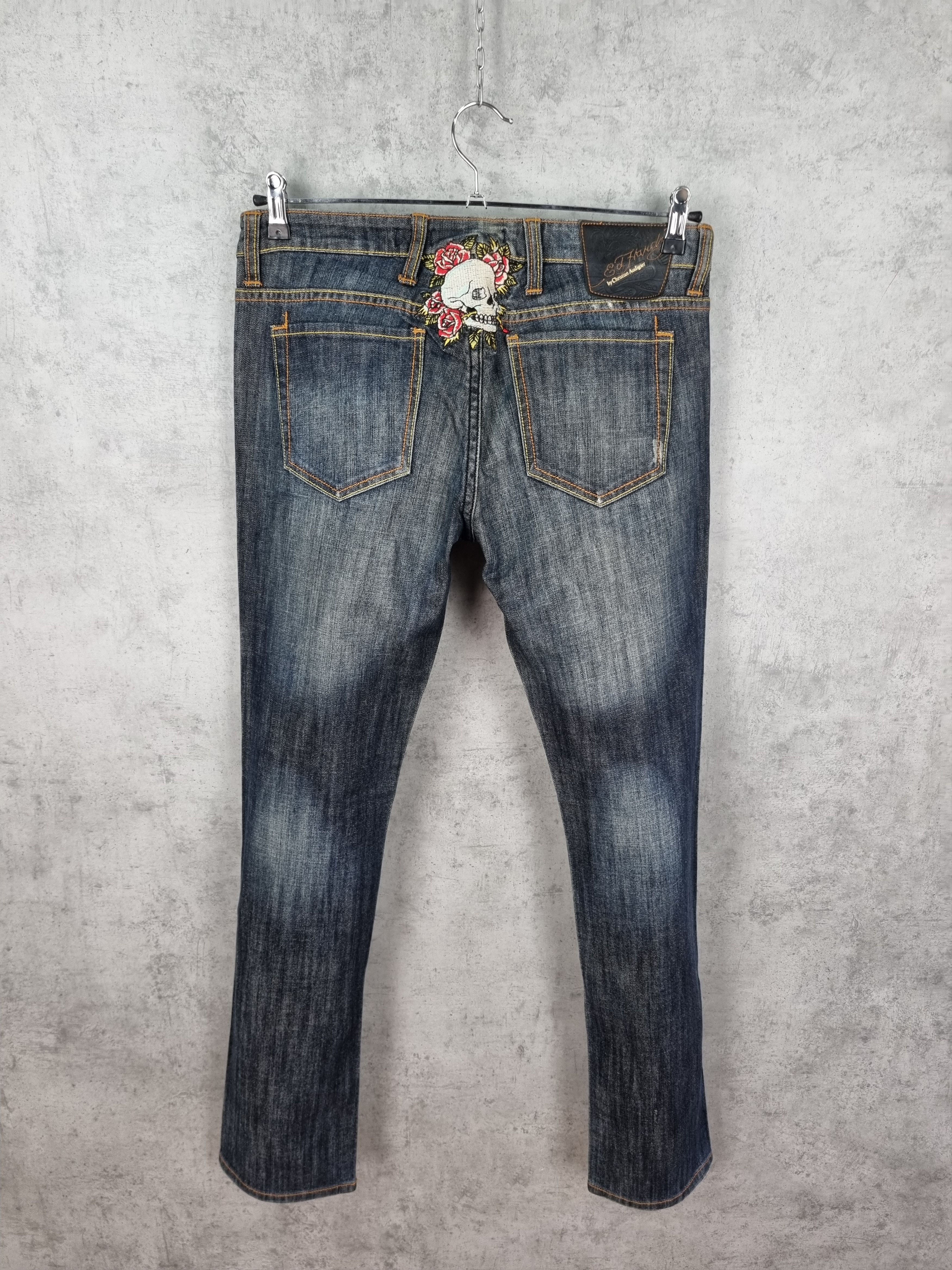 Christian Audigier × Ed Hardy Ed Hardy Knitted Skull Skinny Jeans Raw Denim Size US 31 - 1 Thumbnail