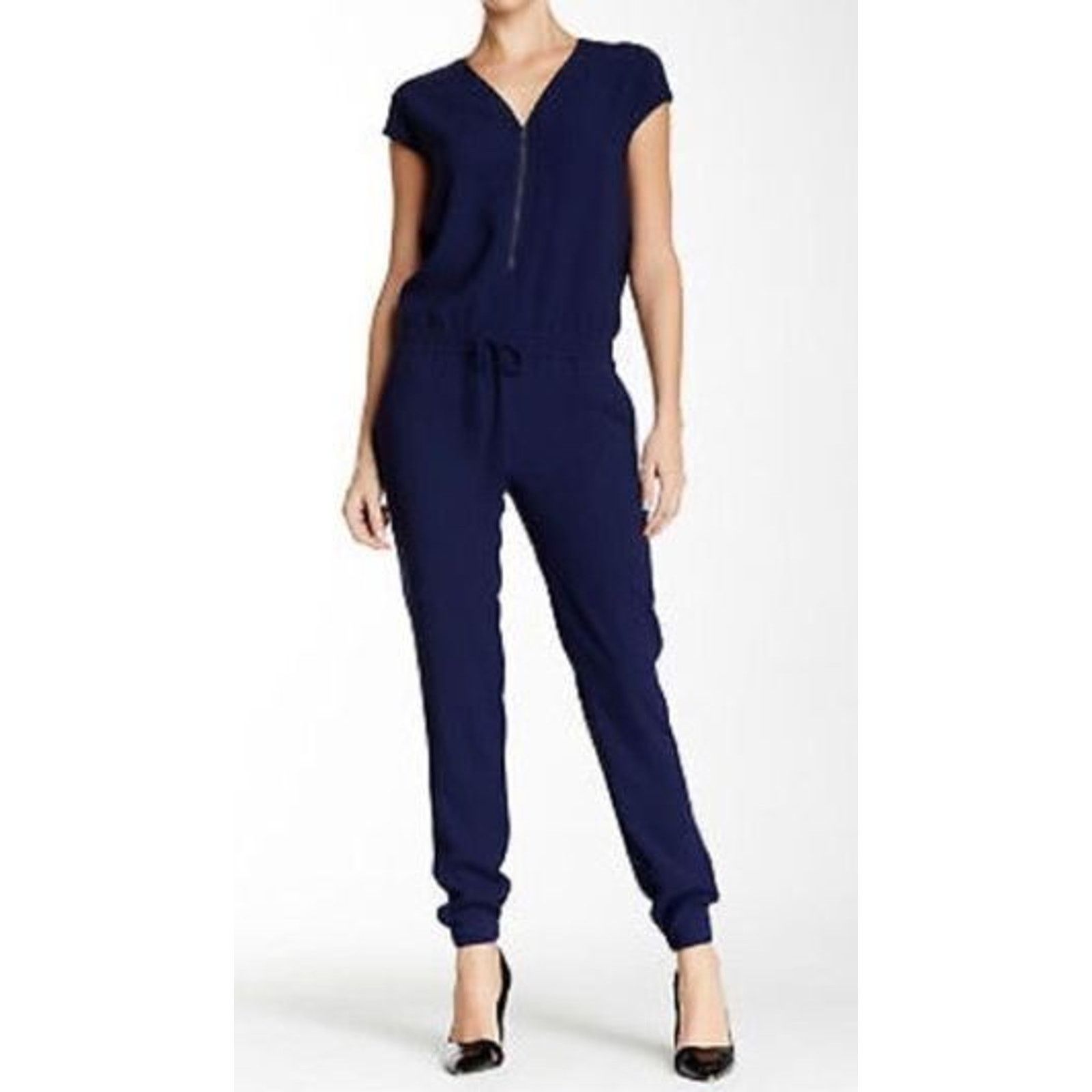 Vince VINCE Navy Jersey Elastic Drawstring Cap Sleeve Jumpsuit 2 Size 26" / US 2 / IT 38 - 1 Thumbnail