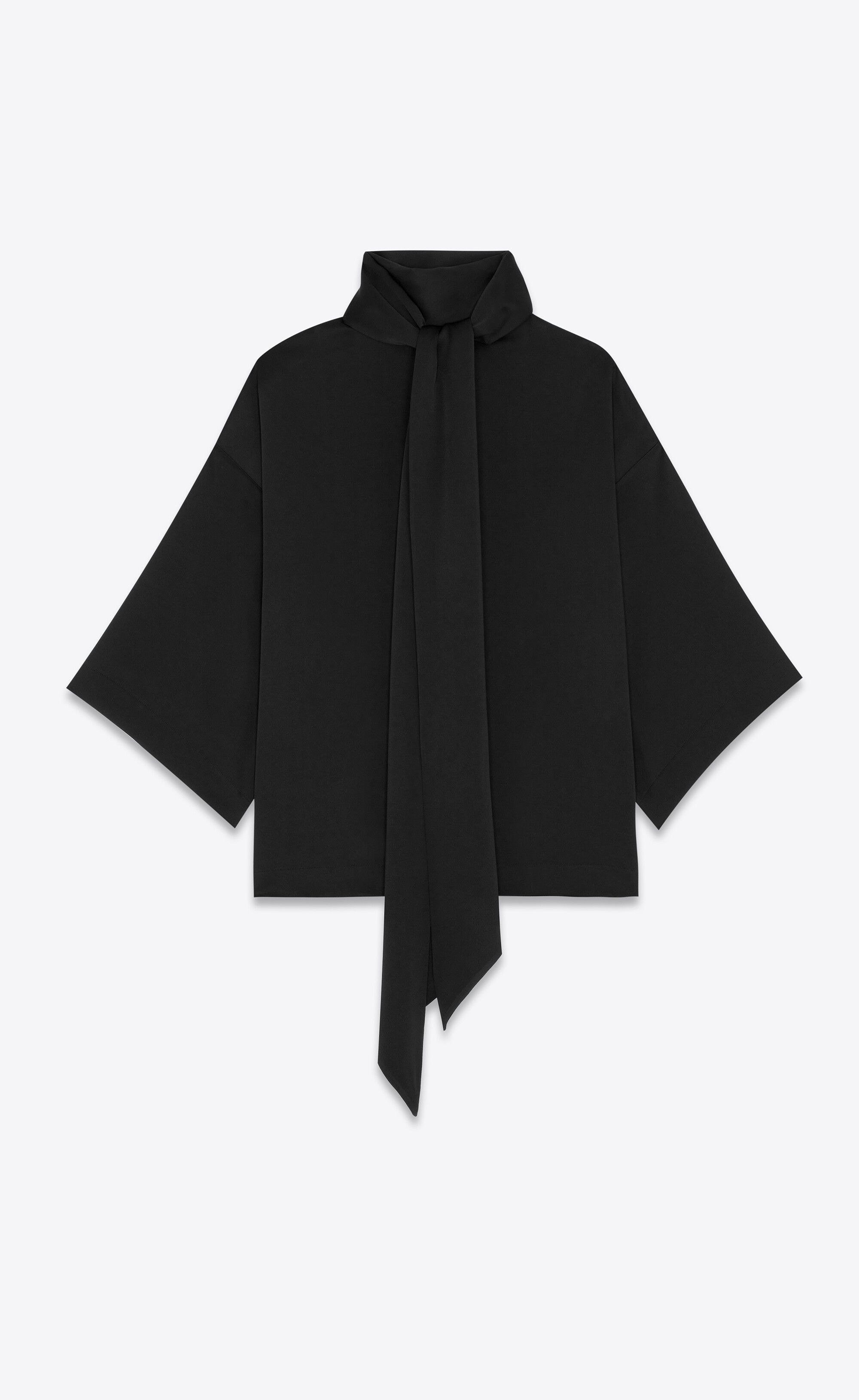 Saint Laurent Paris o1s1wg110125 740381 Blouse in Crepe Satin in Black Size XS / US 0-2 / IT 36-38 - 2 Thumbnail