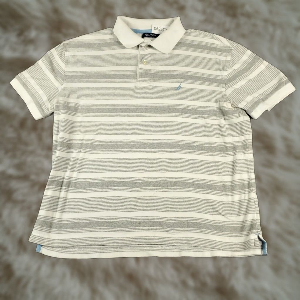 Nautica Nautica Gray Striped Polo Shirt Adult Small Casual Short Sleeve Mens Size US S / EU 44-46 / 1 - 1 Thumbnail