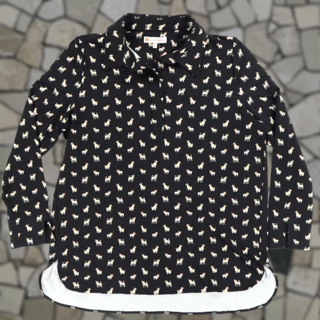 Vintage Jude Connally Jack Russell Terrier Hadley Stretch All Over Print Long Sleeve Shirt Black Women's XXL Size XXL / US 16-18 / IT 52-54 - 1 Thumbnail