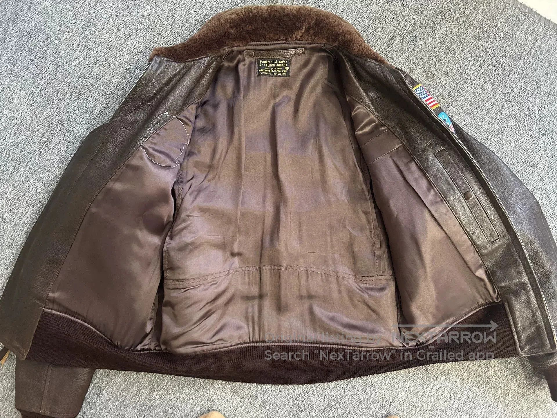 Eastman Leather Clothing brown leather pilot jacket with patches. Size US L / EU 52-54 / 3 - 8 Thumbnail