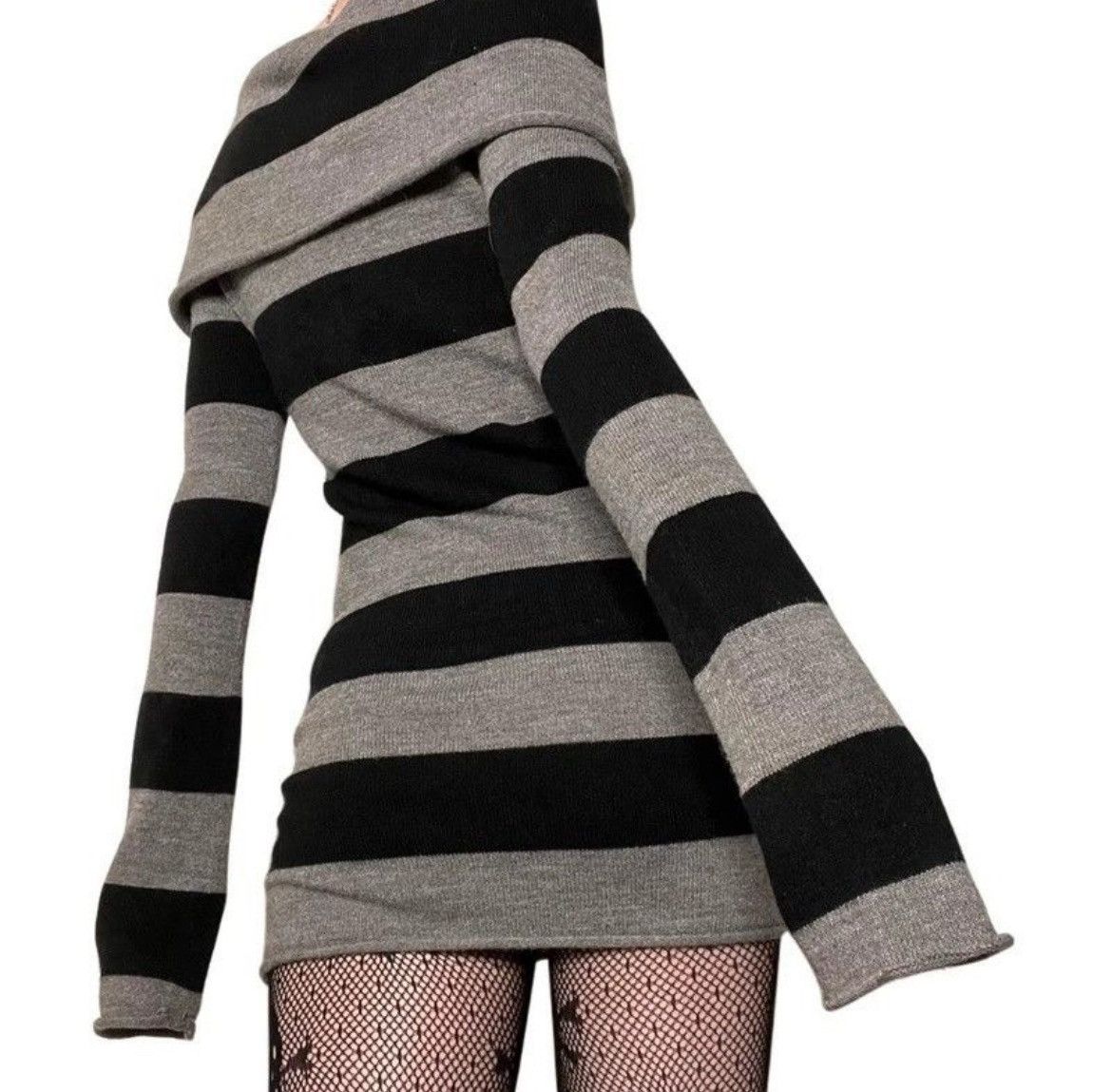 Japanese Brand × Vintage Y2K Striped New Sweater Mini Dress Goth Grunge Slim Fit Size L / US 10 / IT 46 - 4 Thumbnail