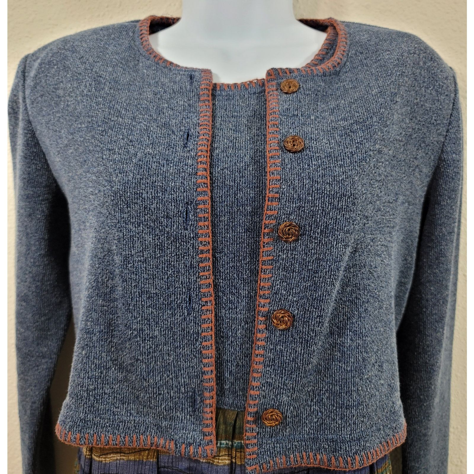 Other Karin Stevens Blue Knit Midi Dress W/Jacket 8P Buttons Size M / US 6-8 / IT 42-44 - 5 Thumbnail
