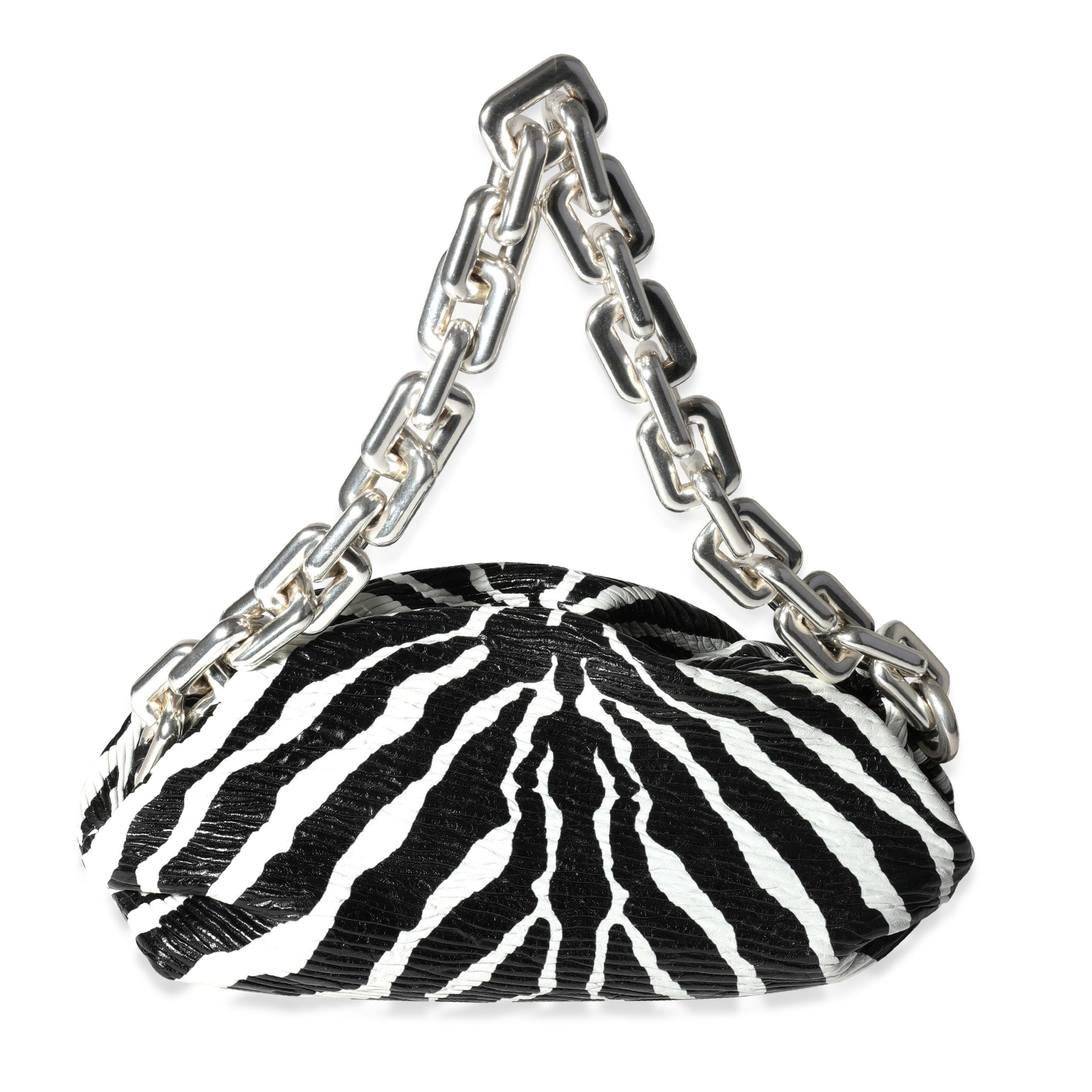 image of Bottega Veneta Black & White Zebra Calfskin Chain Pouch, Women's