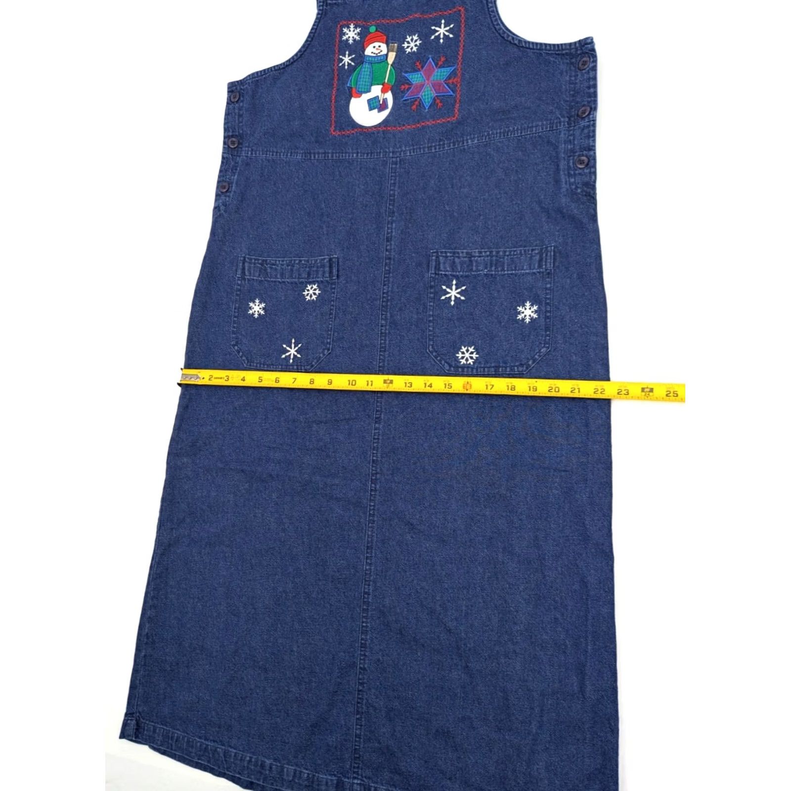 Vintage WESTBOUND VTG Denim Maxi Jumper Dress Women M Petite Blue Snowman Holiday Sequin? Wait Size M / US 6-8 / IT 42-44 - 4 Thumbnail