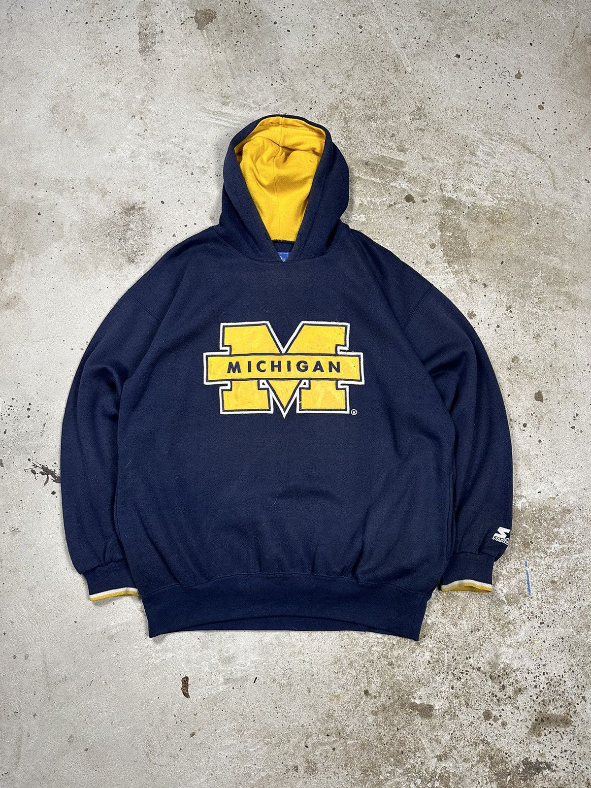 ‼️ Vintage 90s Starter Michigan Hoodie Sweatshirt Navy