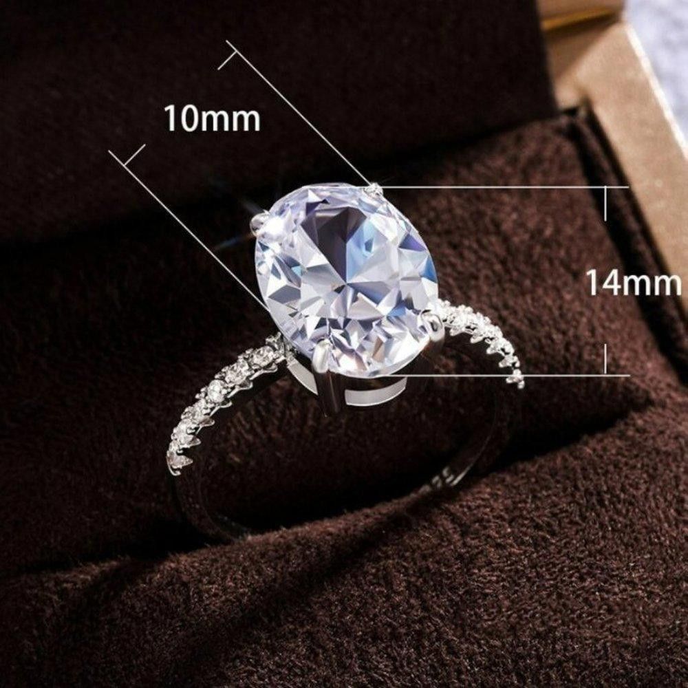 Designer Sterling Silver 14mm Oval Engagement Ring - Size 7 Size ONE SIZE - 6 Thumbnail