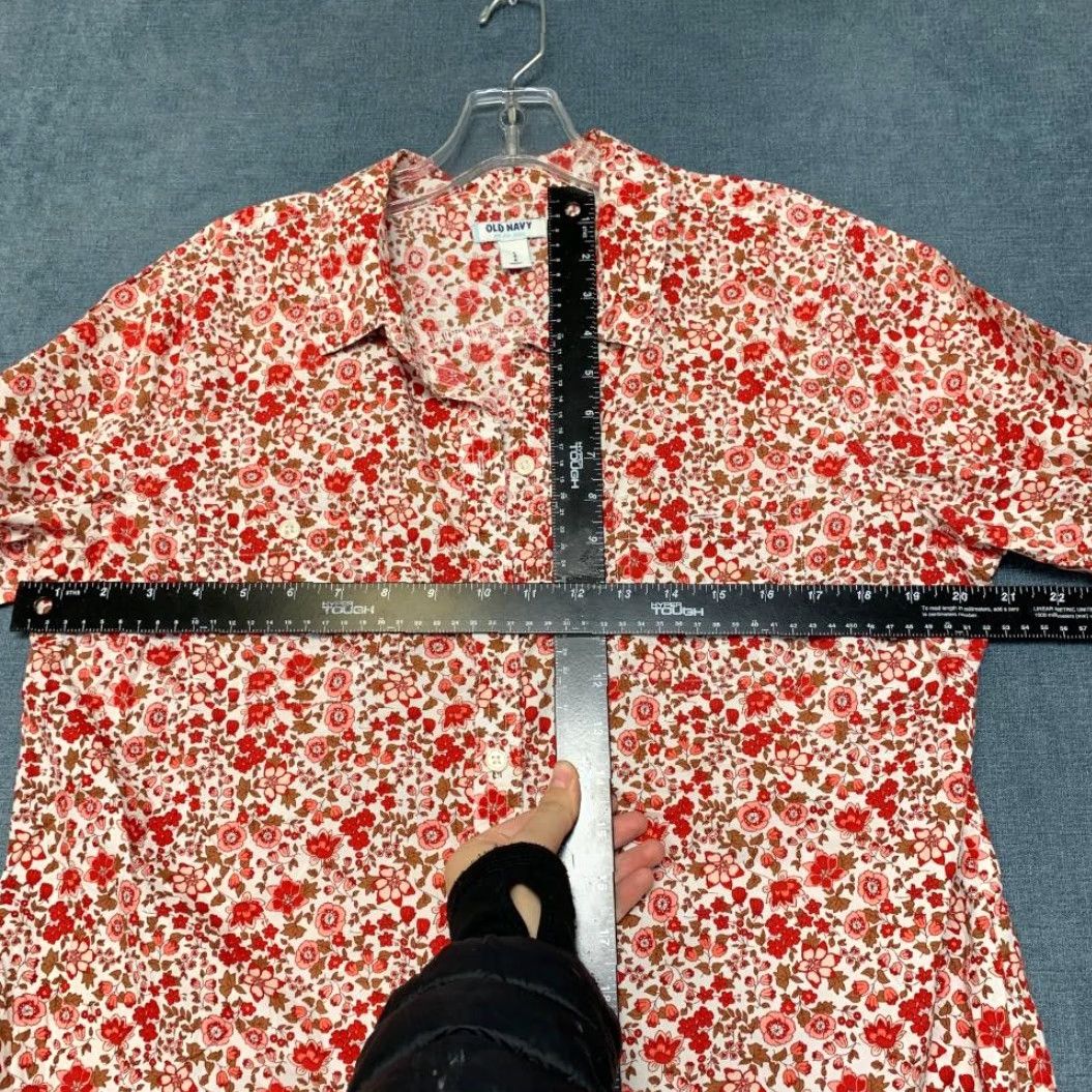 Old Navy Old Navy Shirt Womens Large Beige Red Floral Cotton Streetwear Travel Button Up Size L / US 10 / IT 46 - 6 Thumbnail
