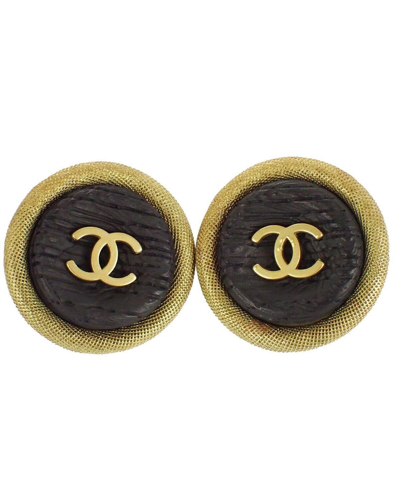 image of Chanel Round Gold Plated Button Earrings, Women's