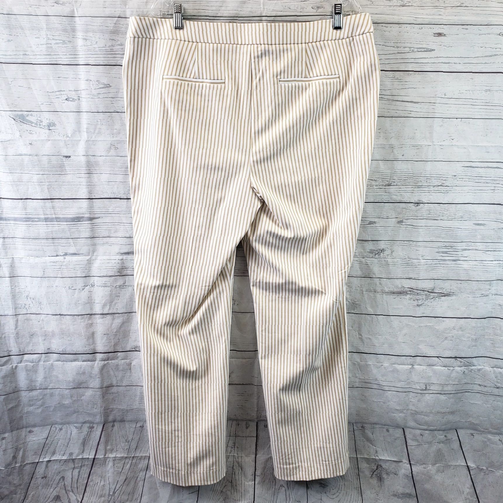 Vintage Chicos Womens Pants Sz 16 Tan White Stripe High Rise Cotton Blend Size 38" / US 16 / IT 52 - 3 Thumbnail