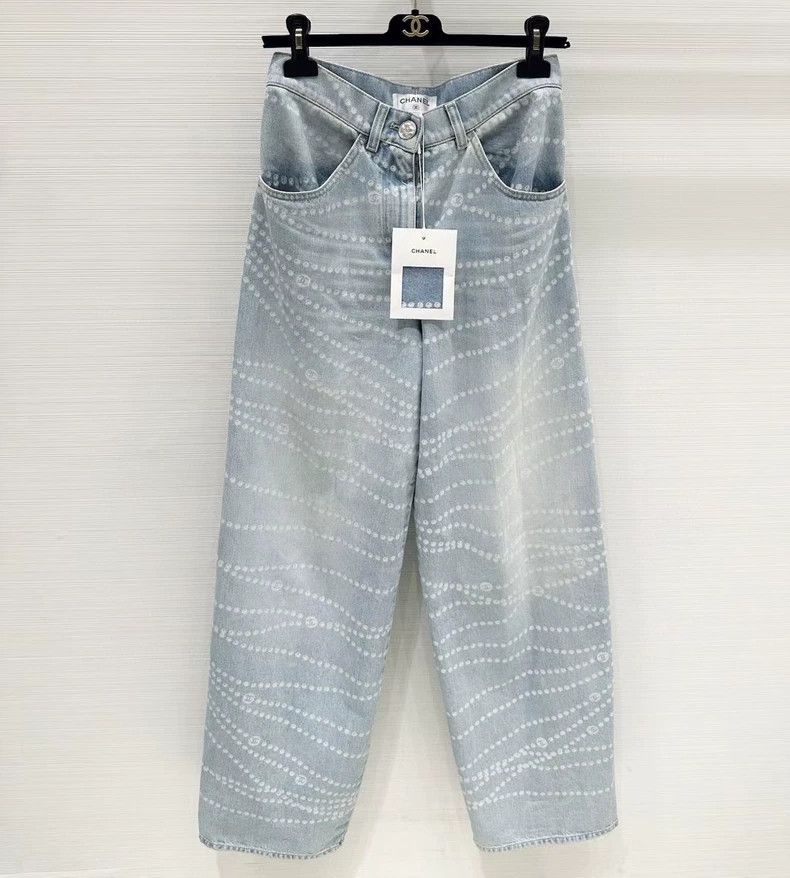 Chanel Chanel 25 pearl chain wide-leg jeans Size 25" / US 0 / IT 36 - 1 Thumbnail