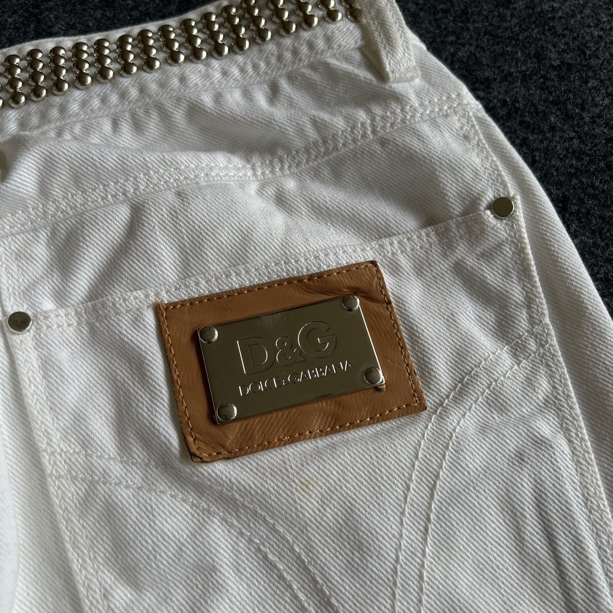 Dolce & Gabbana D&G Audacious Studded White Jeans 2000s Size US 29 - 11 Thumbnail