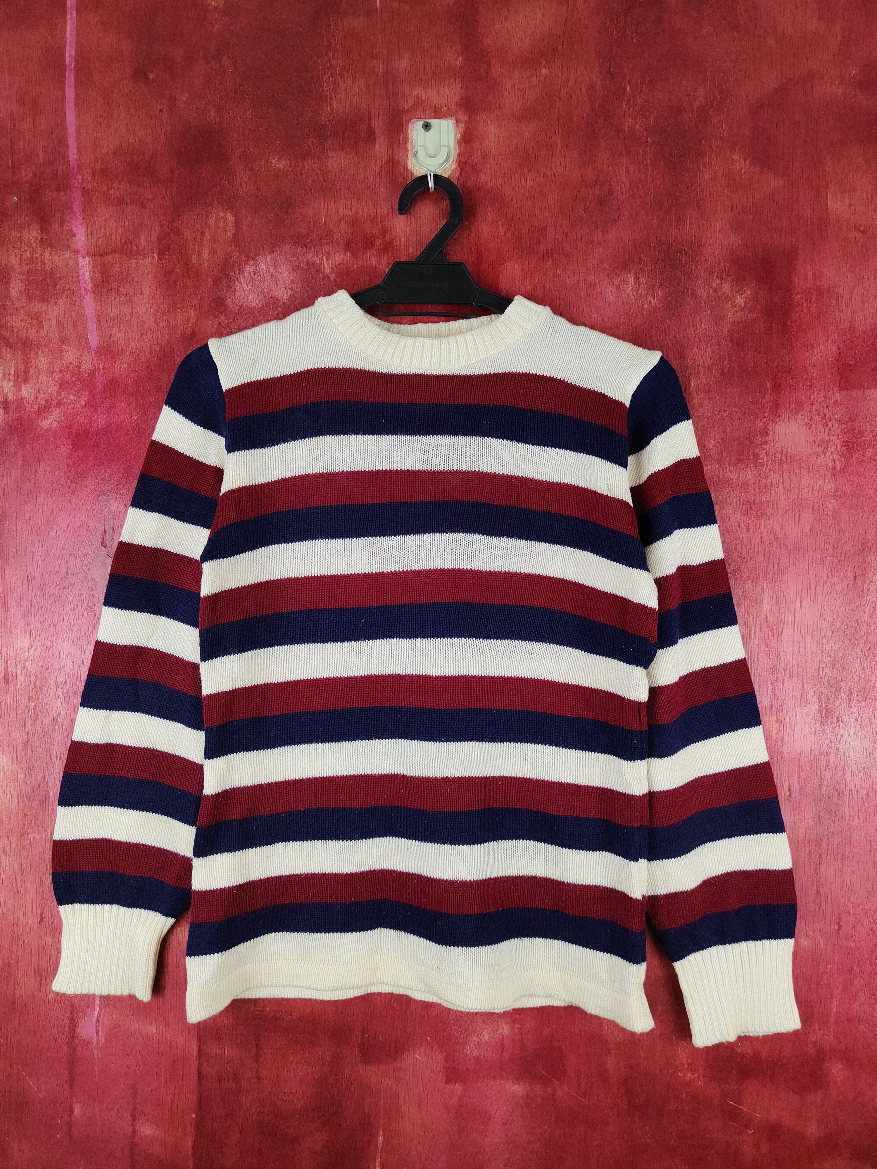image of Coloured Cable Knit Sweater Cream Red Stripe Knitwear Sweatshirt S1505 in Cream/Red, Women's (Size 