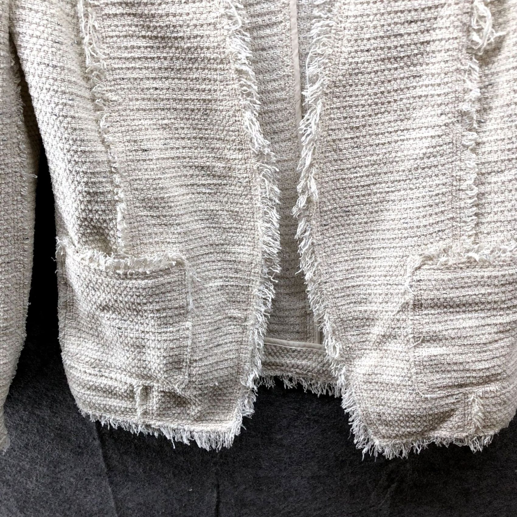 Rebecca Taylor Rebecca Taylor Tweed Fringe Jacket Womens 10 Ivory Open Blazer Size L / US 10 / IT 46 - 6 Thumbnail