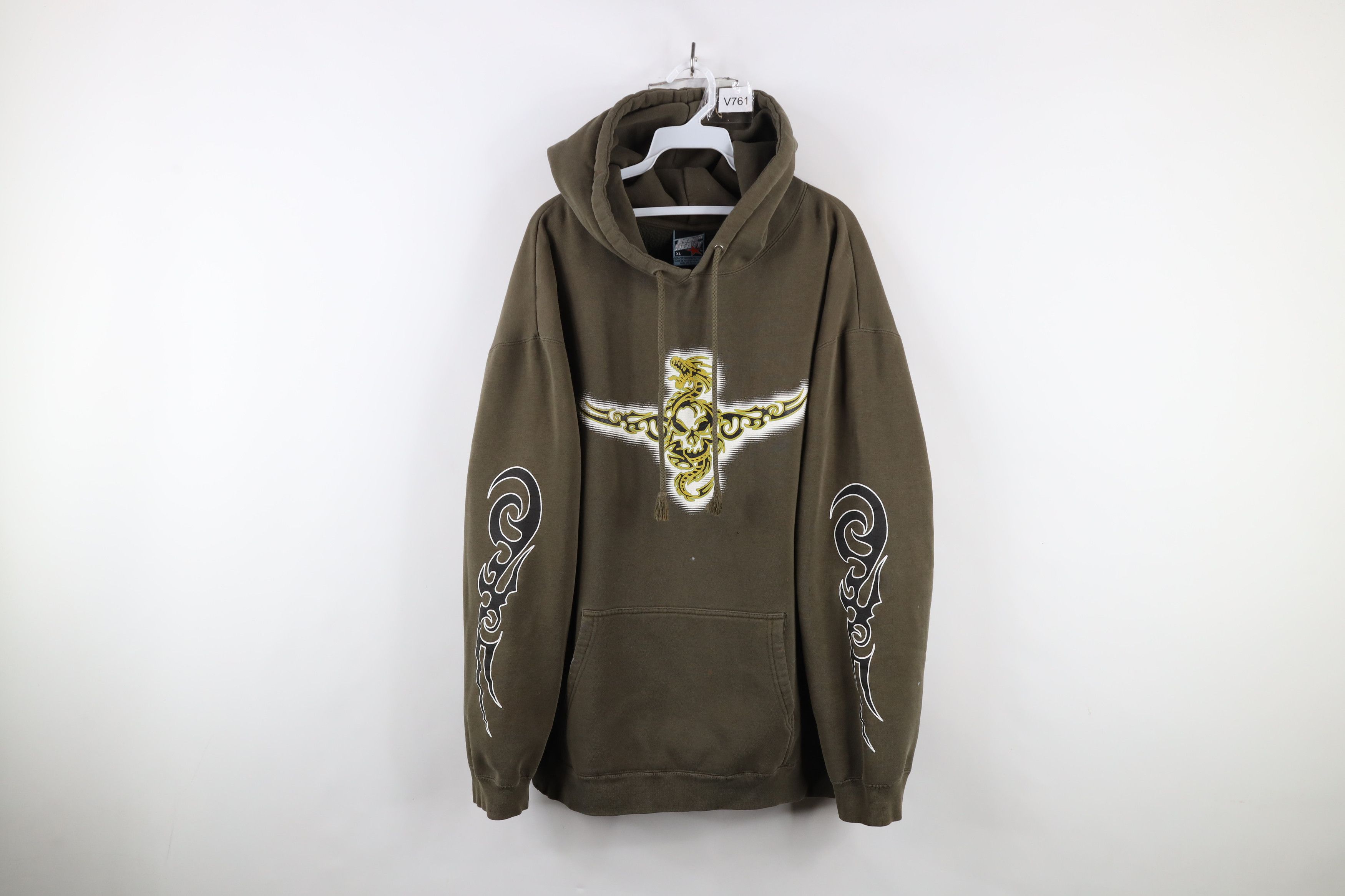 Vintage Vintage Y2K 2001 Streetwear Dragon Skull Tribal Hoodie Green Size US XL / EU 56 / 4 - 1 Thumbnail